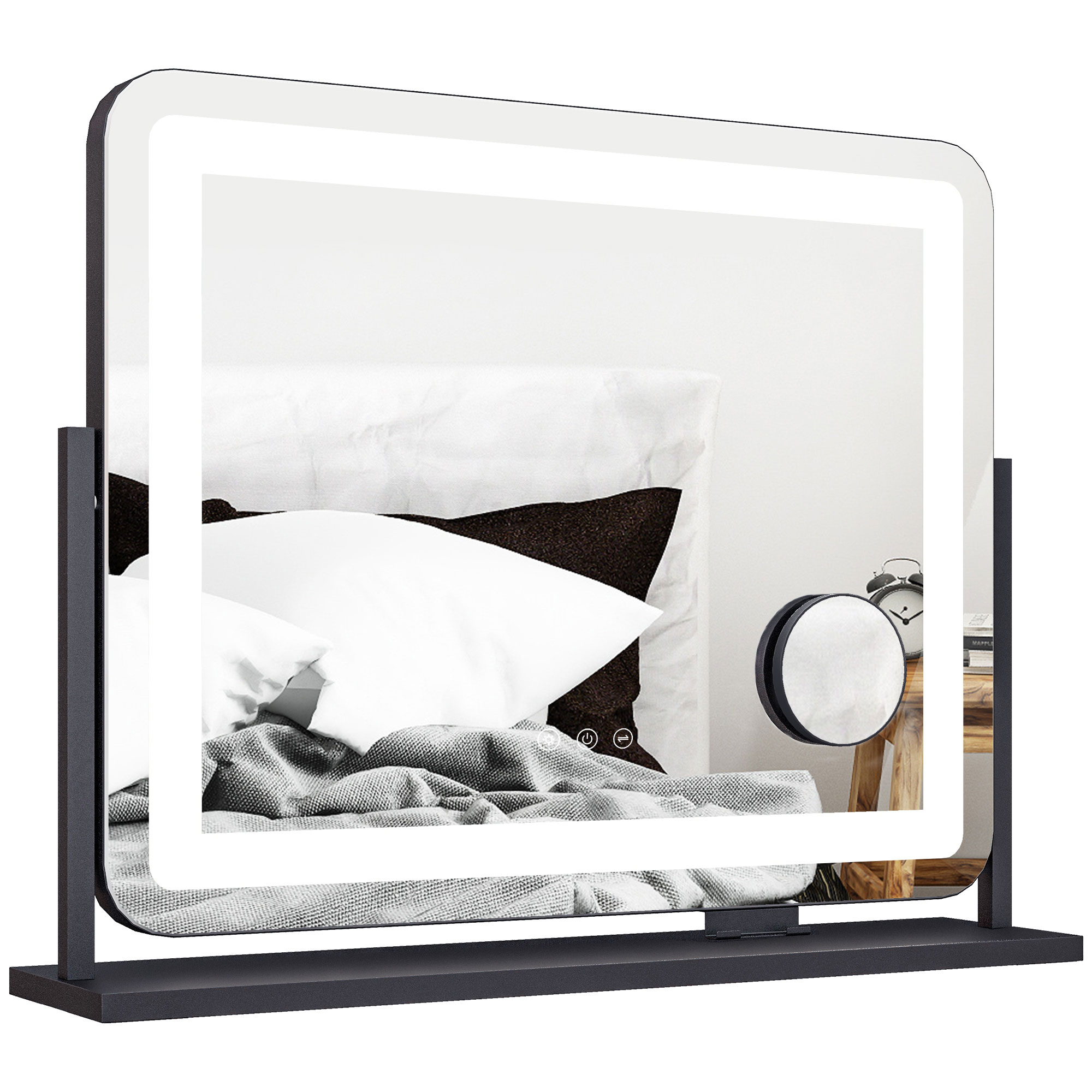 Schminkspiegel mit LED-Lampen, USB-Anschluss, 3 Modi, drehbar, Schwarz