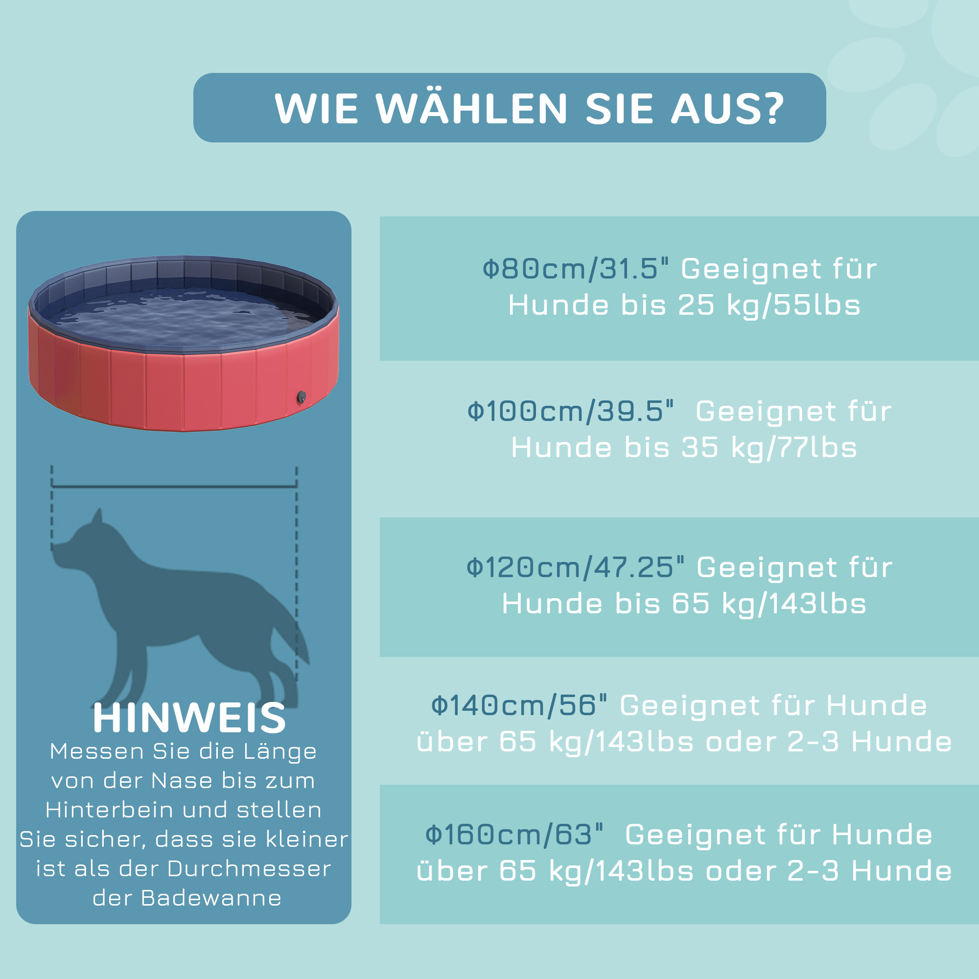 Hundebadewanne faltbar Badewanne Hundepool Plantschbecken Swimmingpool Wasserbecken für Hunde und Katzen Schwimmbecken Kunststoff+Holz Rot Ø140 x H30 cm