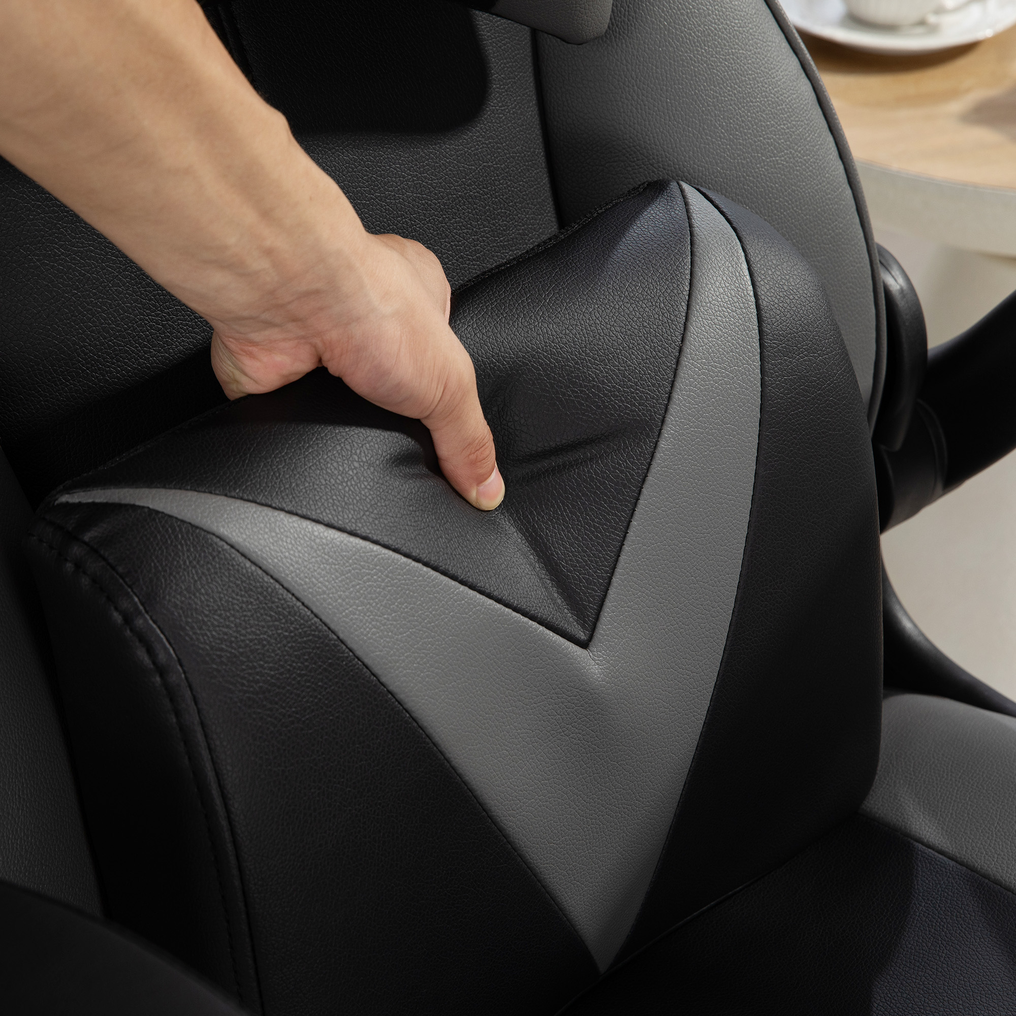 Gaming-Stuhl mit Schaukelfunktion, Drehstuhl, höhenverstellbar, gepolsterter Sitz, Metall, 67 x 71 x 112 cm, Grau