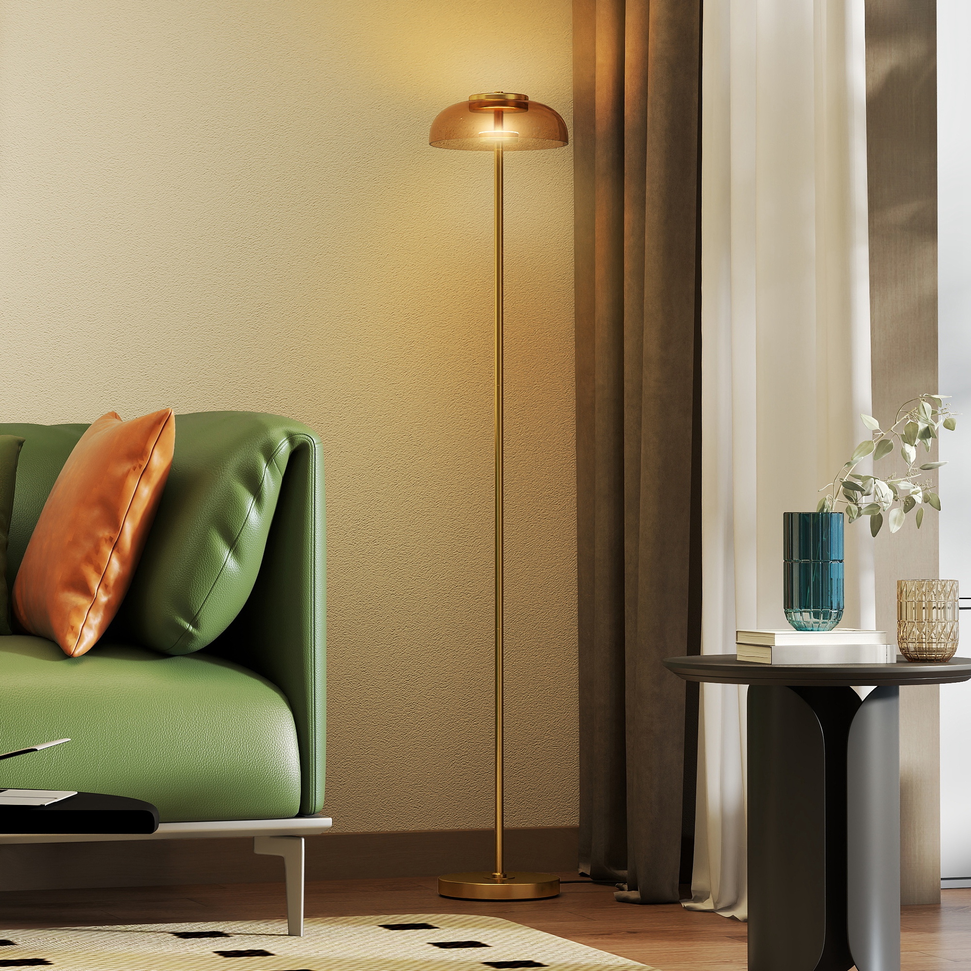 LED Stehlampe Wohnzimmer, Stehleuchte mit 3000 K warmem Licht, Fußschalter, 25 x 25 x 134 cm, Messing