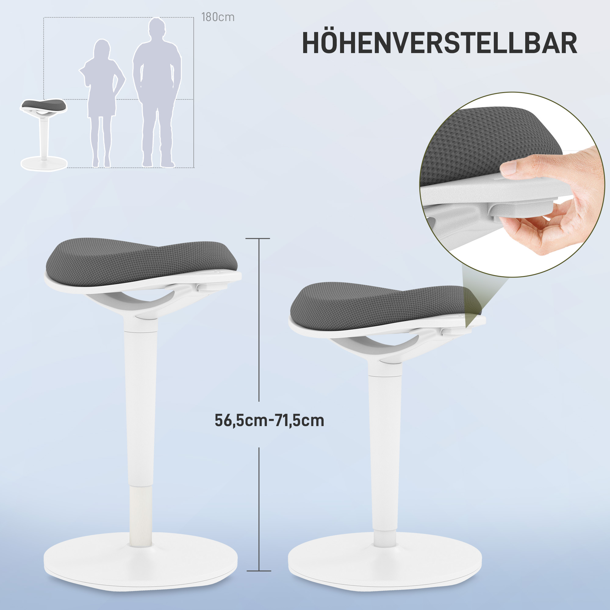 Pendelhocker, ergonomisch, höhenverstellbar, bis 120 kg, 42,5x35,5x56,5-71,5cm, Grau