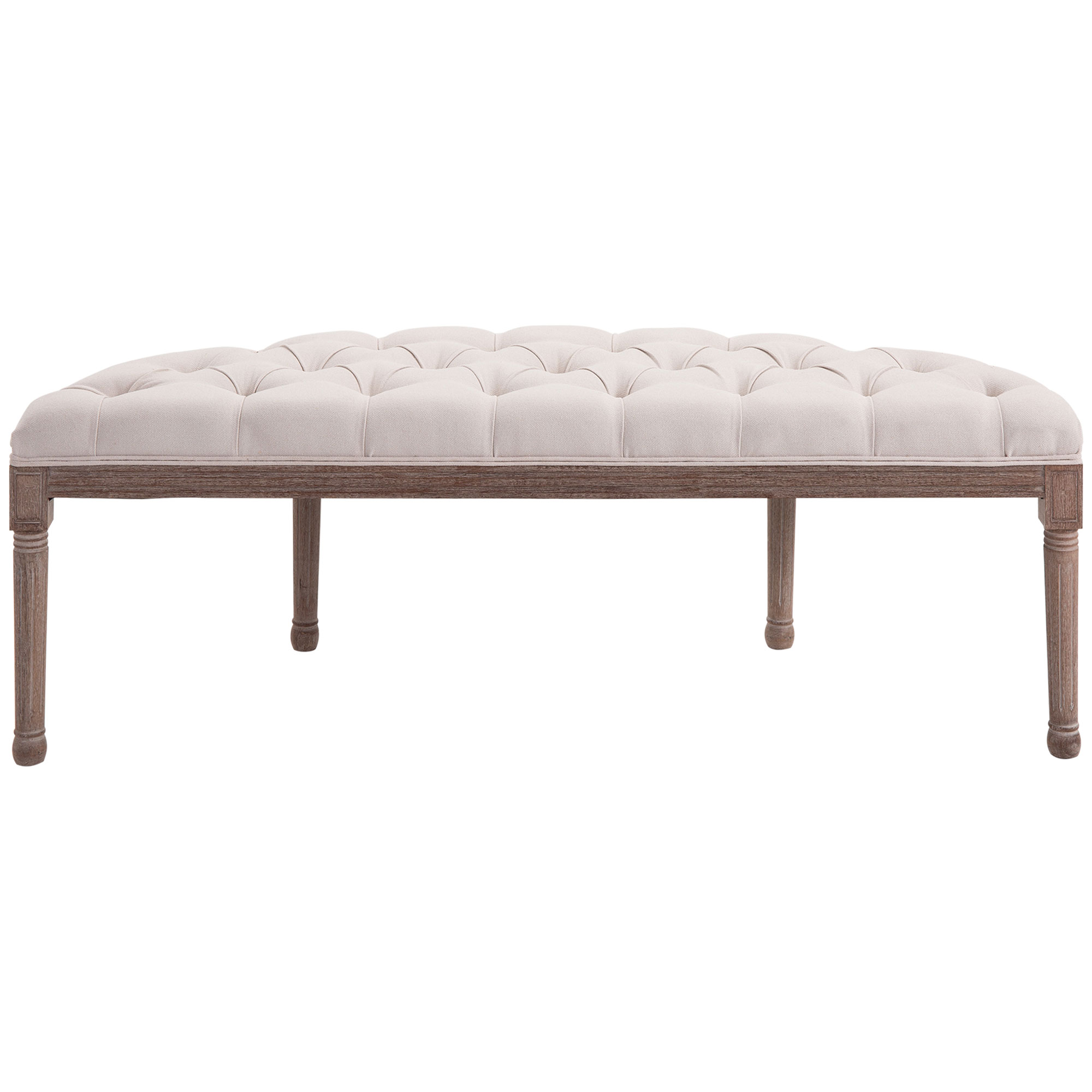 Polsterbank Sitzbank Lounge Sitzhocker Vintage Retro mit Knöpfen Sofa Couch Leinen + Holz beige 140,5 x 51 x 48 cm