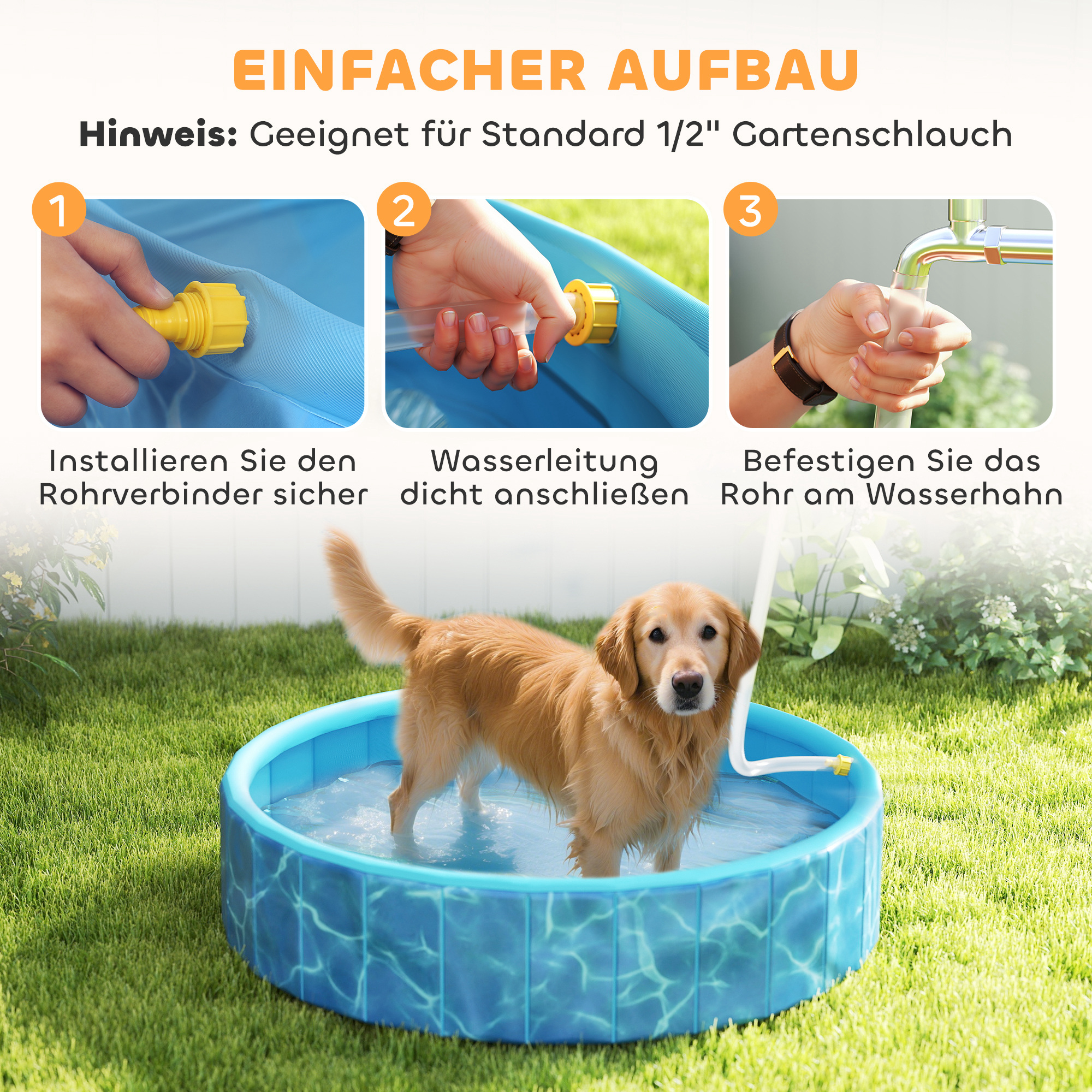 Hundepool Faltbar Planschbecken mit Brunnen- und Wasserpolsterdesign Ø120 x 30 cm Blau