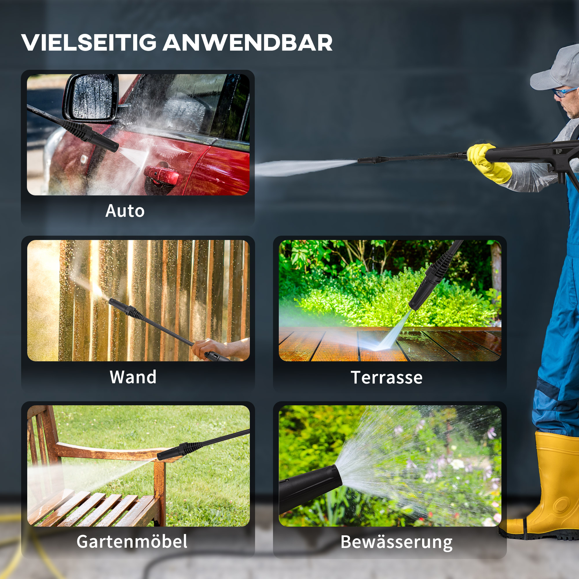 Hochdruckreiniger Druckreiniger 5-tlg, Zubehör, verstellbare Spritzdüse, 150 bar Druck, 1800 W, max, 510 l/h, 35x27x78cm