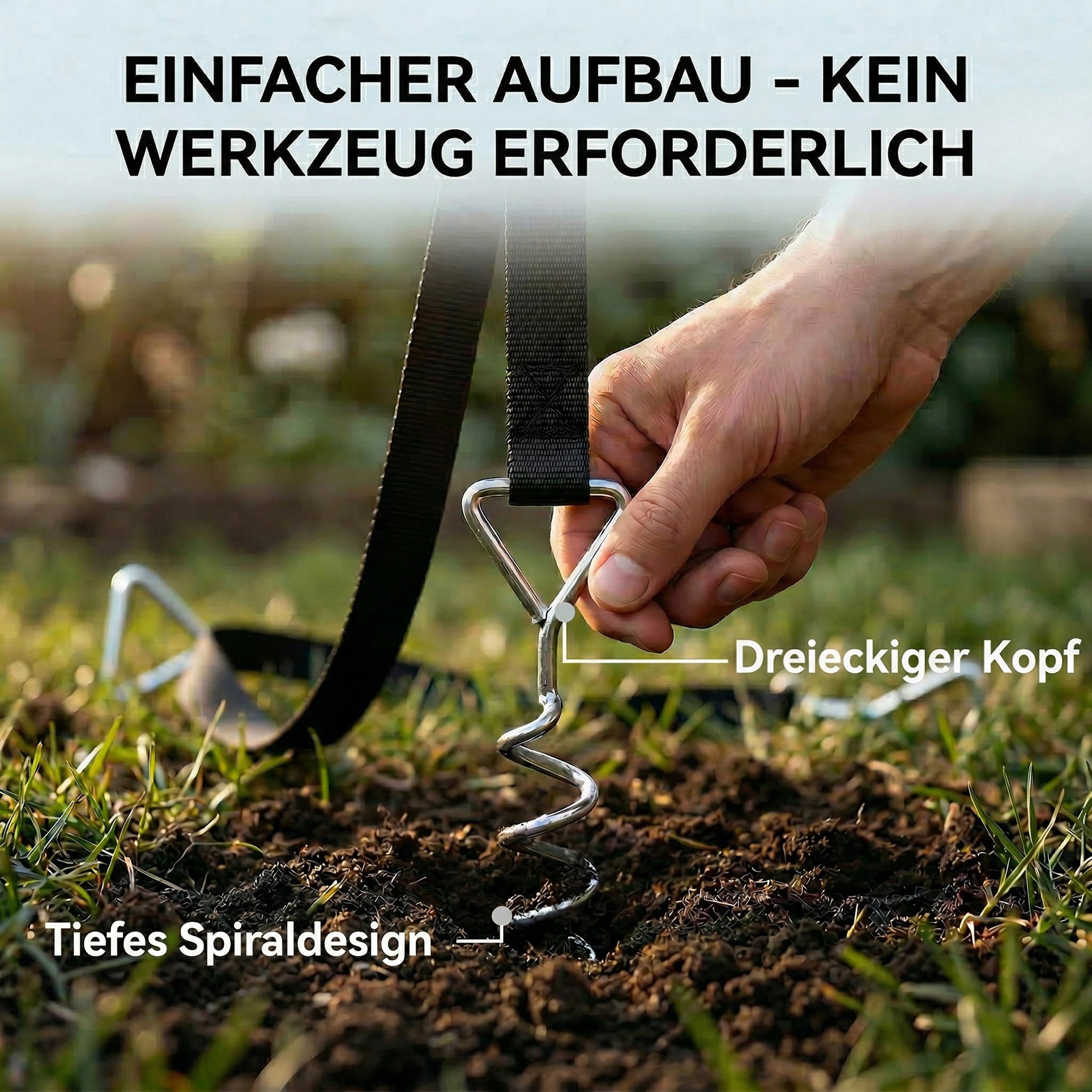 Bodenanker Schraube 4er Set 32 cm spiralförmige Trampolin Pfähle Anker mit Dreiecksgriff, verstellbare Gurte Silber