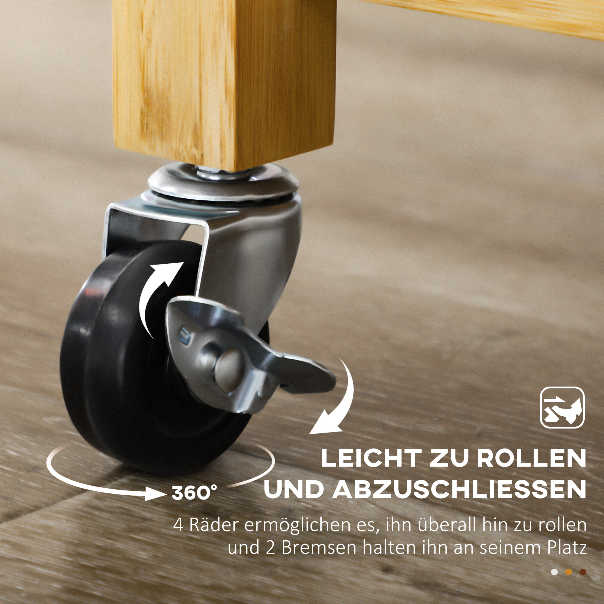 Küchenwagen aus Bambus, Mehrzweckwagen, Sevierwagen, 2 Schubladen, 1 Schrank,  2 Regale, Natur