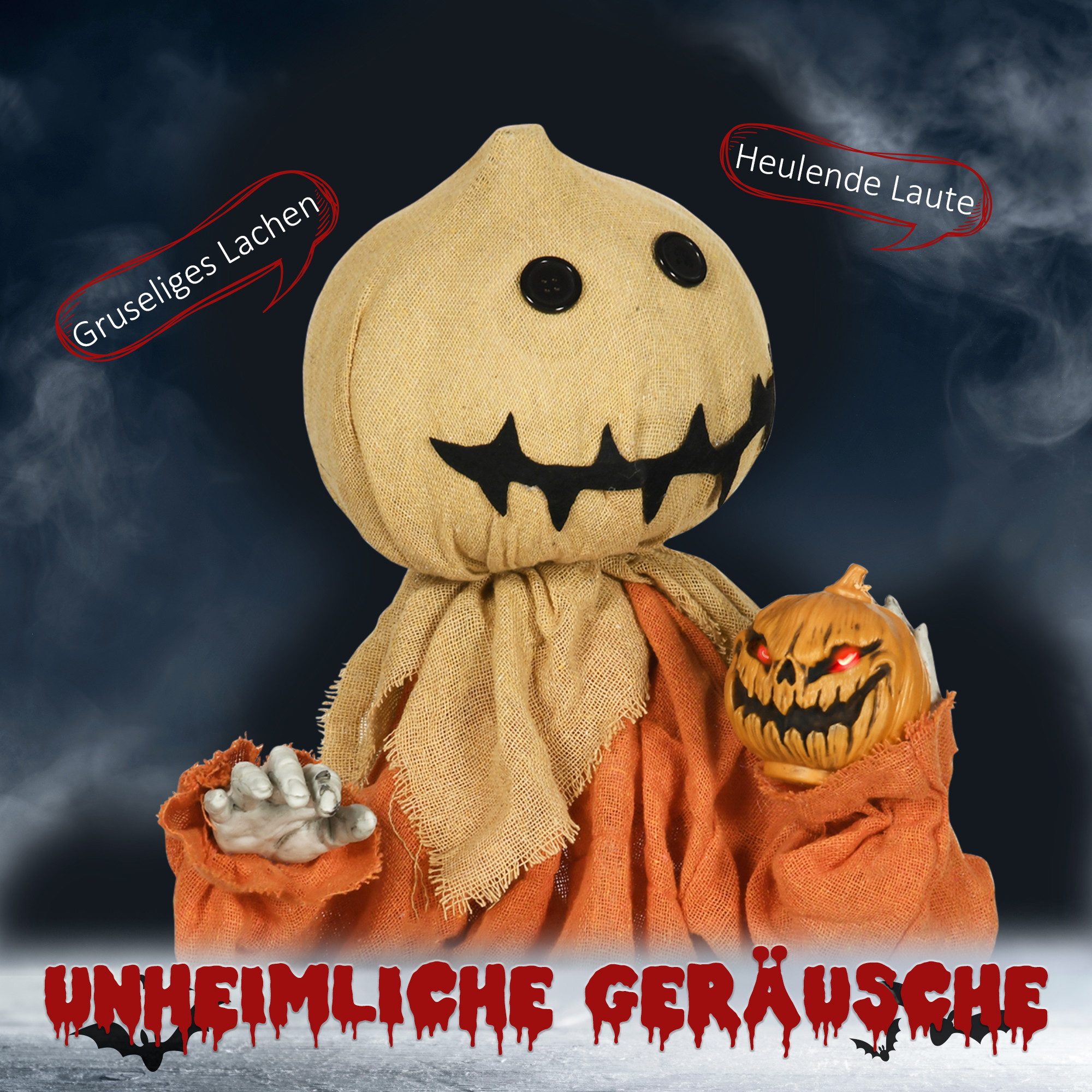 Vogelscheuche Halloween-Dekoration, beweglich, macht Geräusche, batteriebetrieben