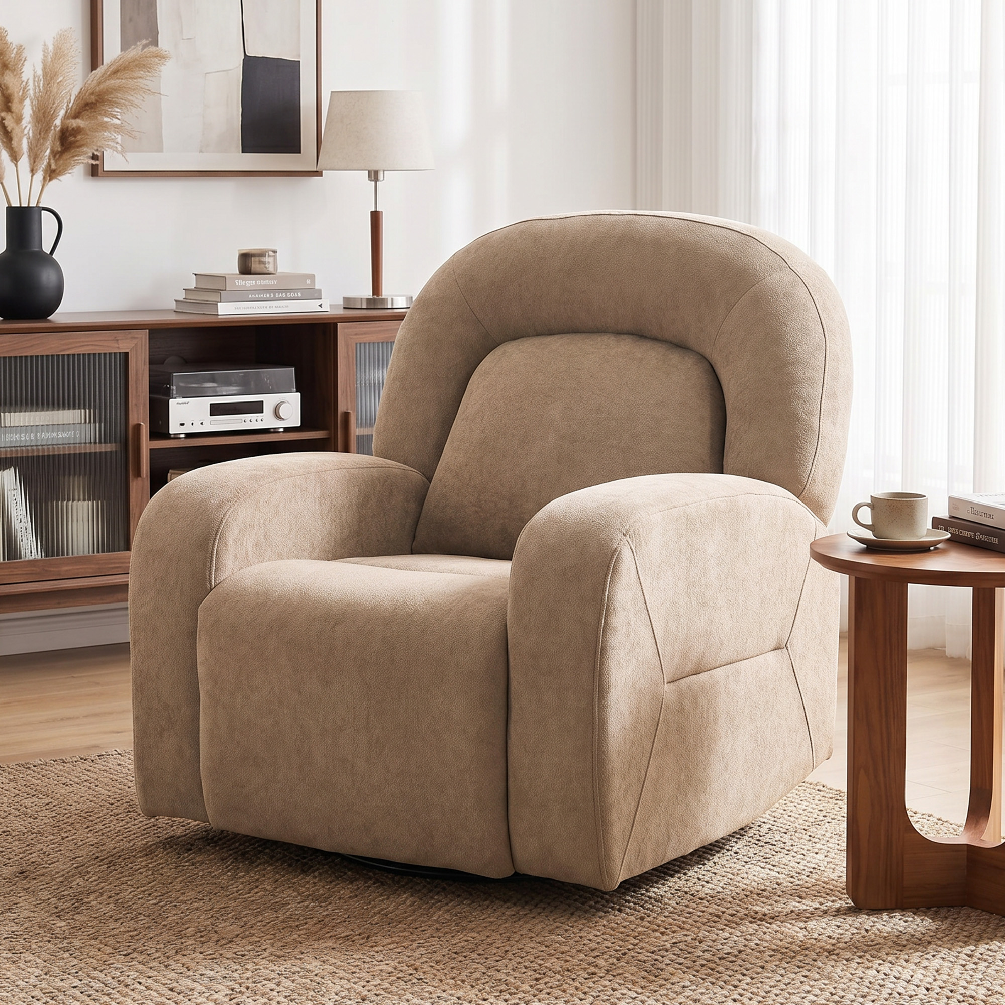 Relaxsessel, 360° Drehbarer Liegesessel mit Wolkenweichem Samtstoff, Breitem Sitz, für Wohnzimmer, Khaki