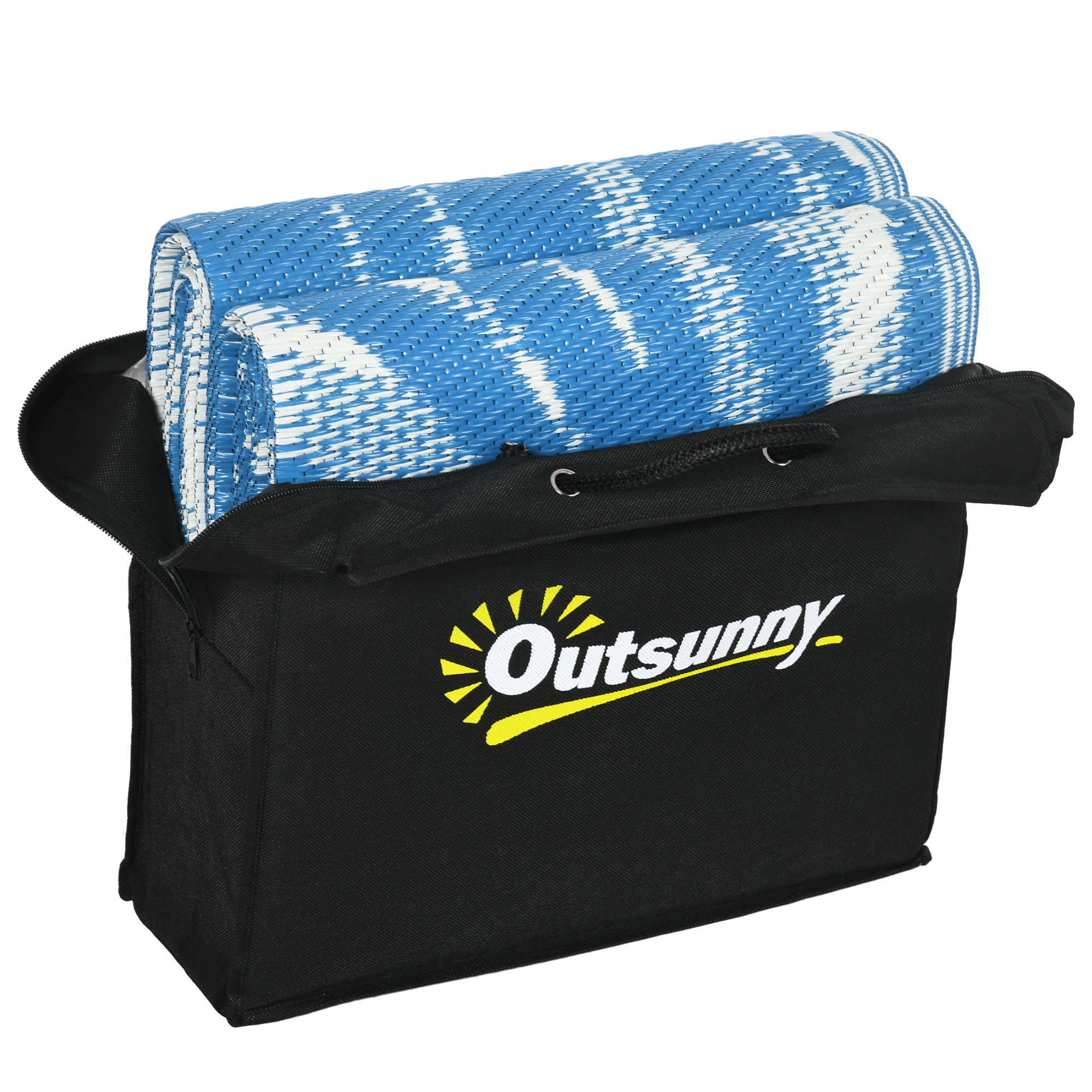 Outdoor Wendeteppich, wasserfest, Blattmuster, 182x274cm, Blau/Creme