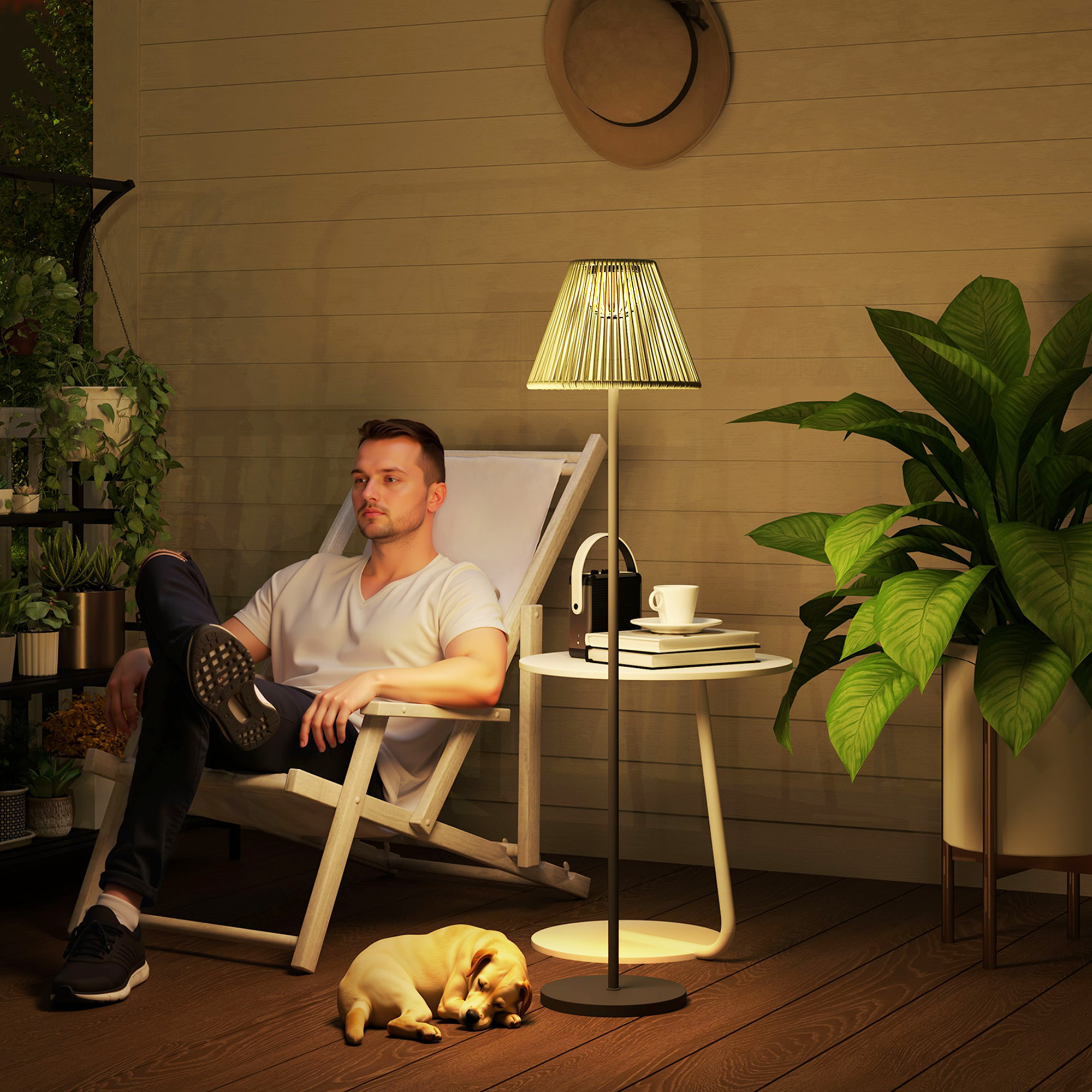 Solar Stehlampe Rattan Solarlampen mit Lichtsensor 25 LED-Lichte Solarleuchte im Boho-Stil Ø33 x 135 cm