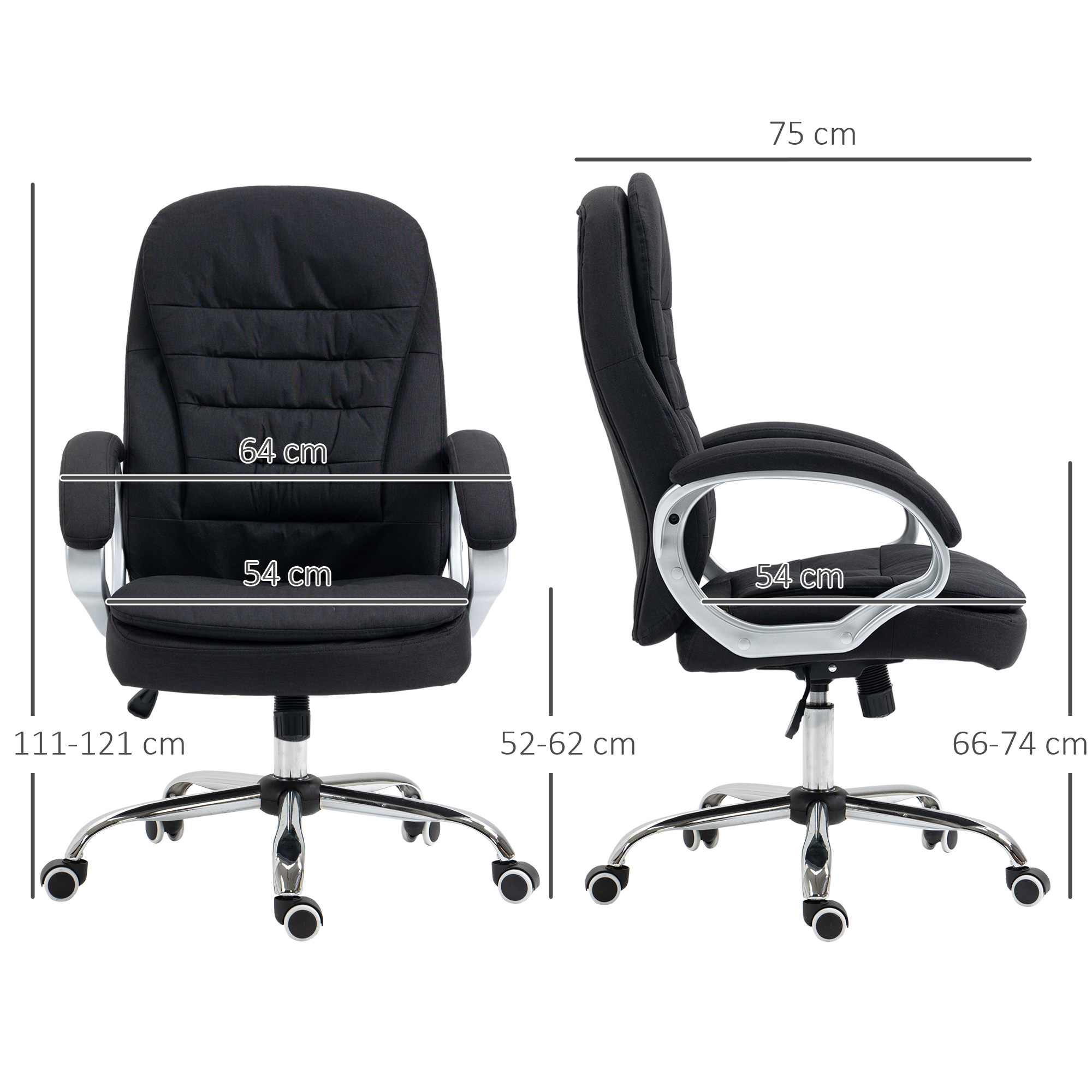 Bürostuhl Arbeitsstuhl Schreibtischstuhl Drehstuhl 360° Ergonomisch Wippfunktion Höhenverstellbar Schwarz Leinen 64 x 75 x 111-121 cm