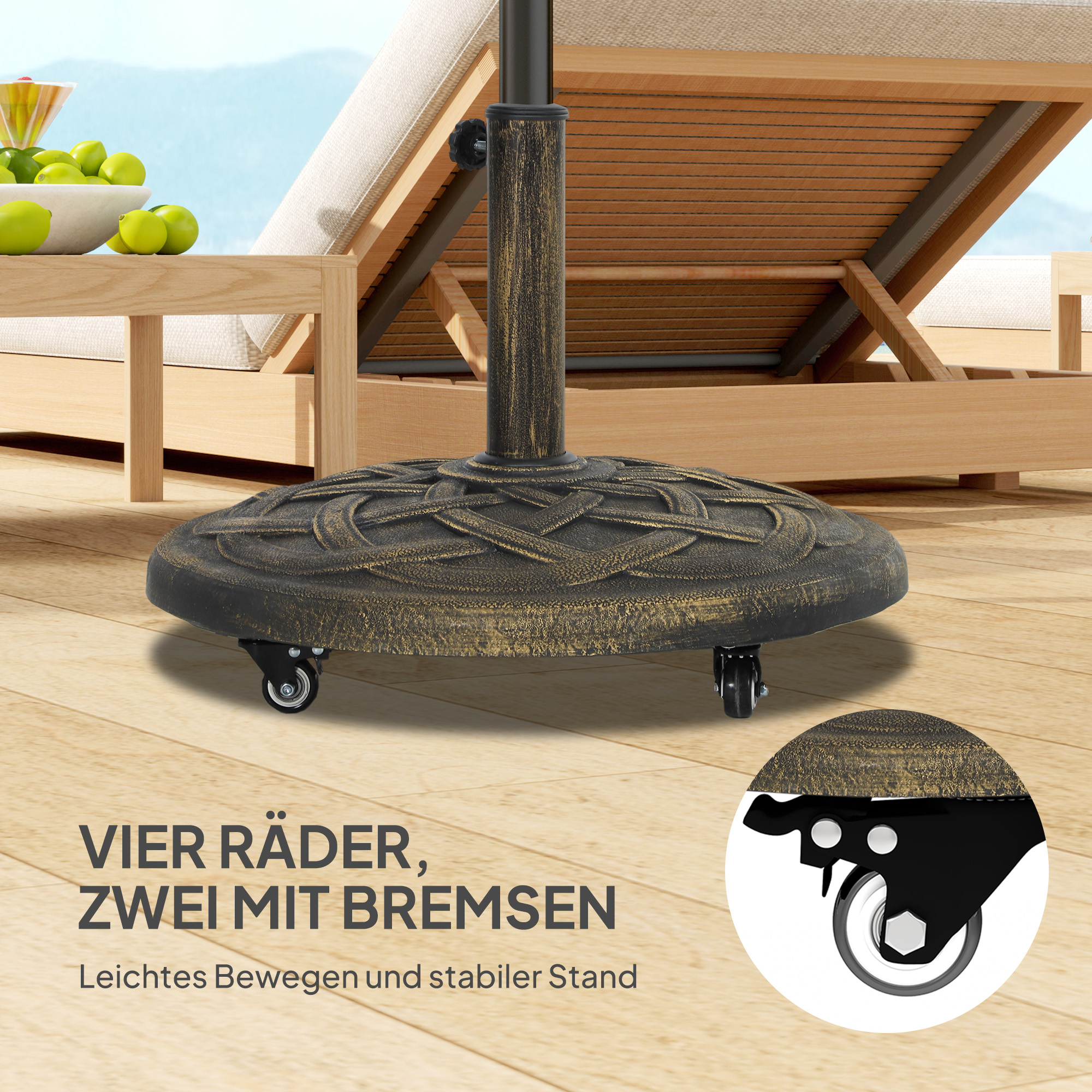 Sonnenschirmständer aus Beton, Schirmständer mit Rolle, Rund Schirmhalter Ständer für Sonnenschirm 32/38/48mm