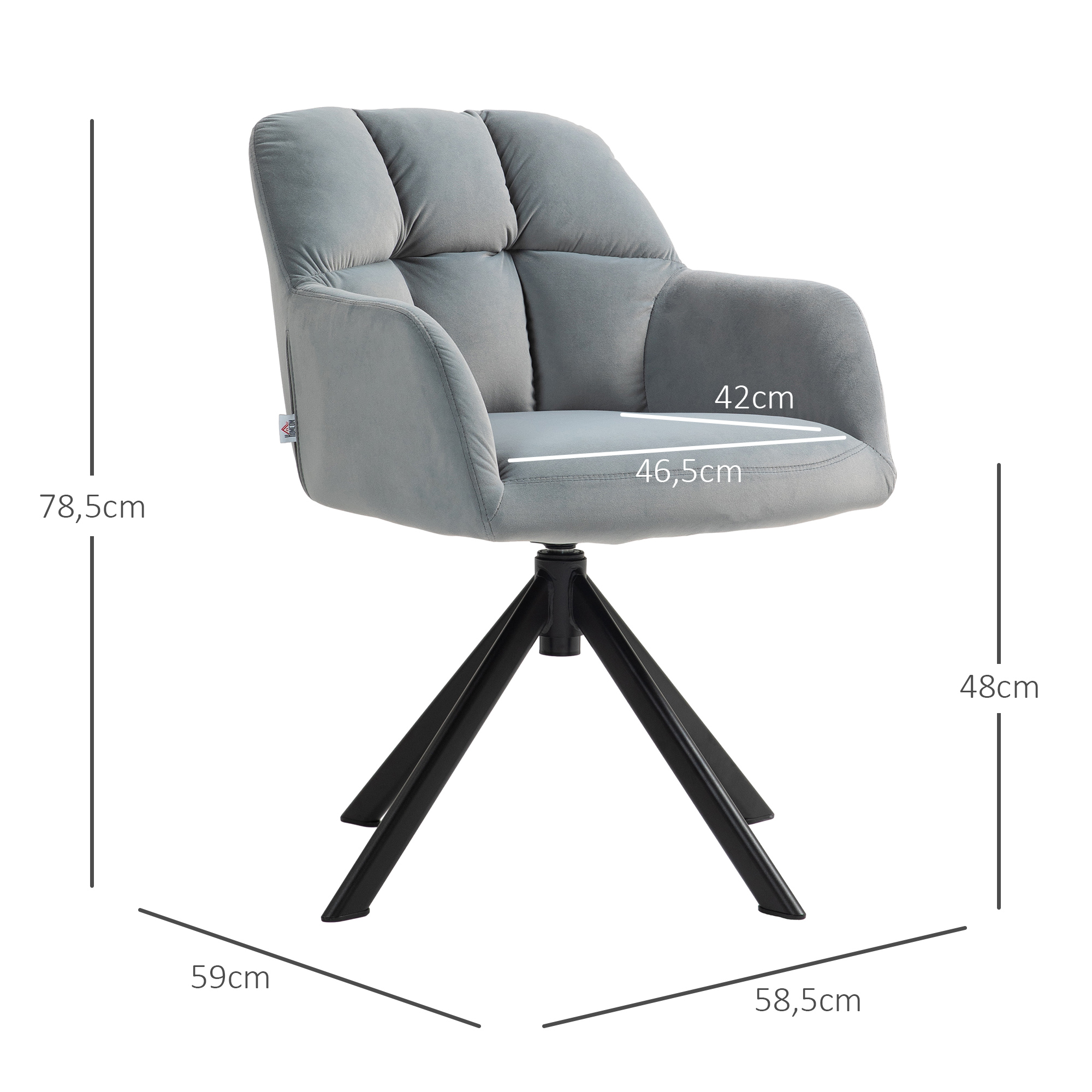 Drehbarer Armstuhl, Moderner Akzentsessel mit Metallbeinen für Wohnzimmer, Schlafzimmer, Büro, Grau