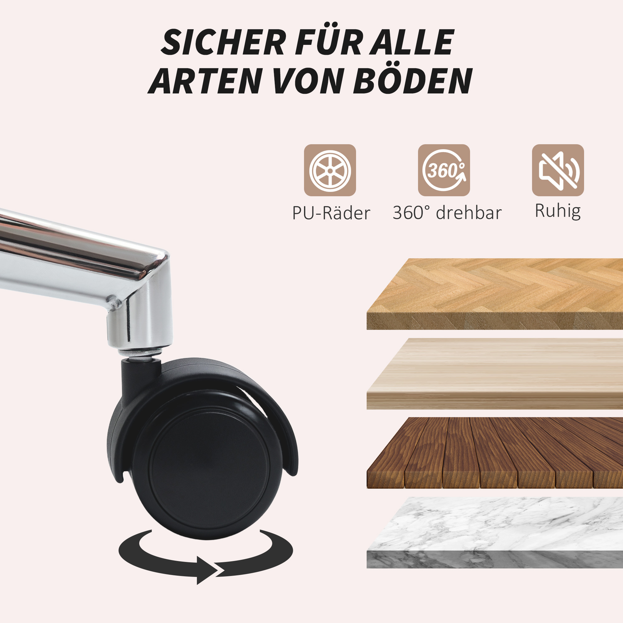 Bürostuhl, Schreibtisch-Polsterstuhl, Kippfunktion, drehbar, rollbar, Cremeweiß