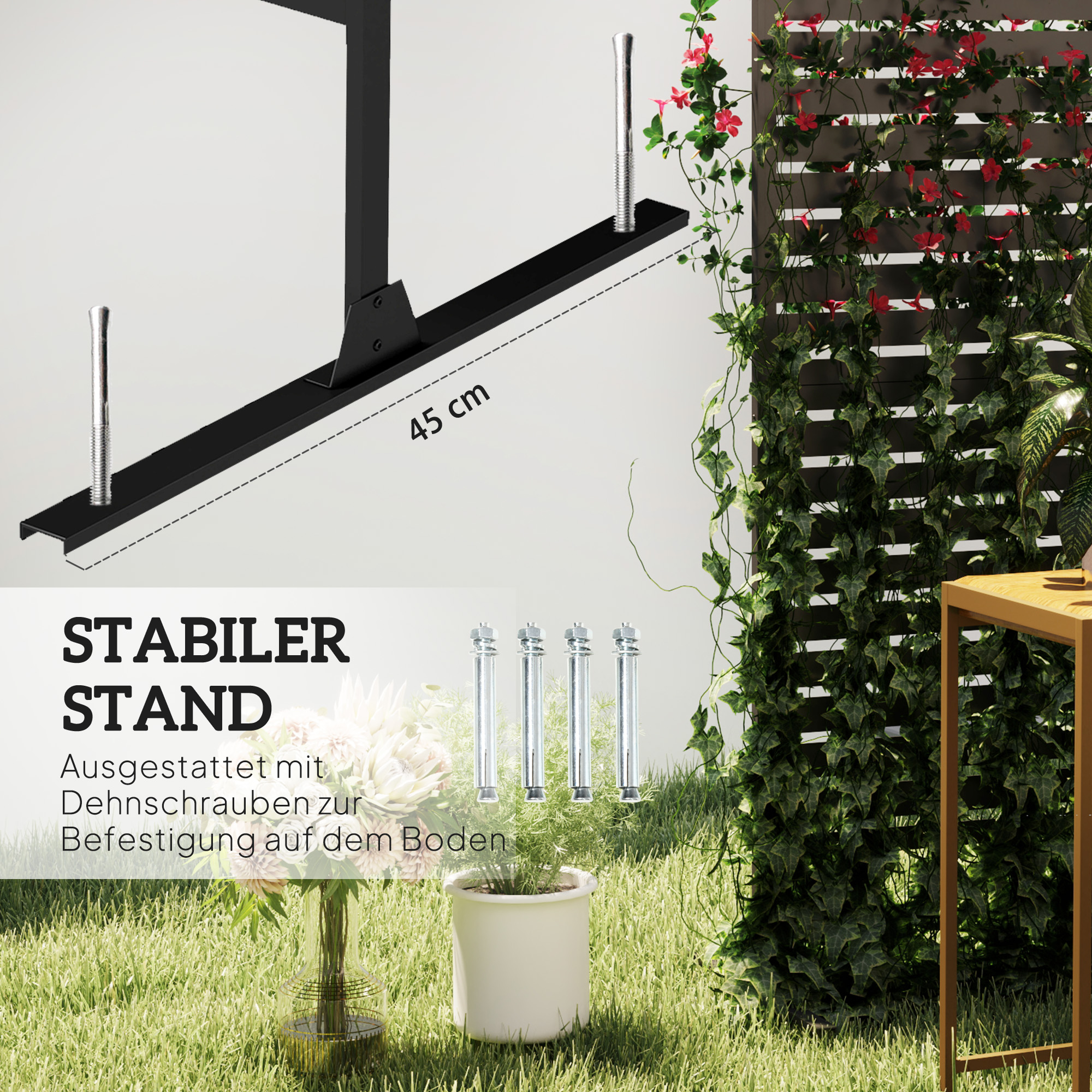 Outdoor-Raumtrenner aus Metall, Lamellendesign, Dekorativer Raumteiler für Terrasse, Garten, Balkon, Schwarz