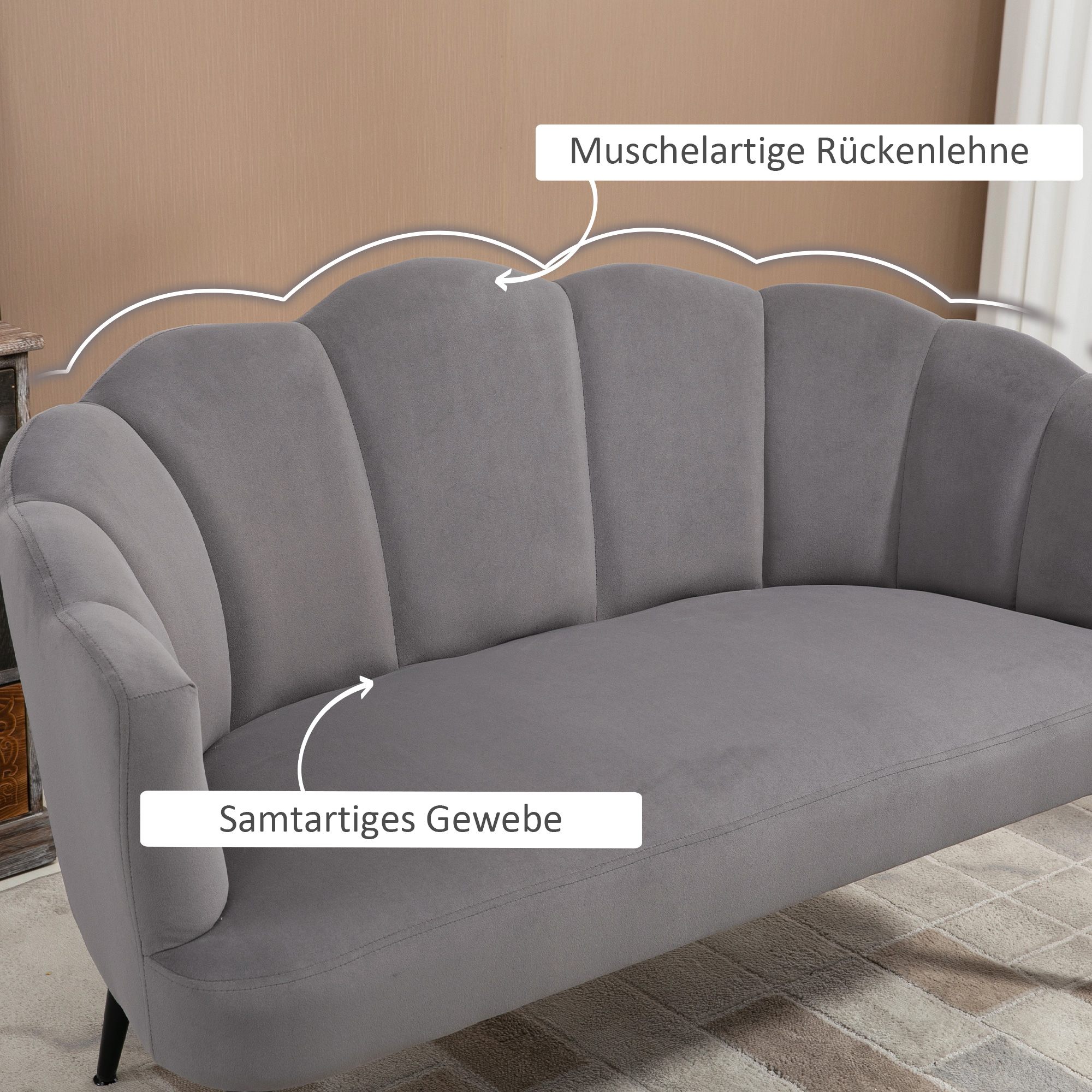 2-Sitzer-Sofa, Doppelsofa, Zweisitzer Loungesessel im Modern-Design, bis 160 kg belastbar, 132 x 66 x 80 cm, Grau
