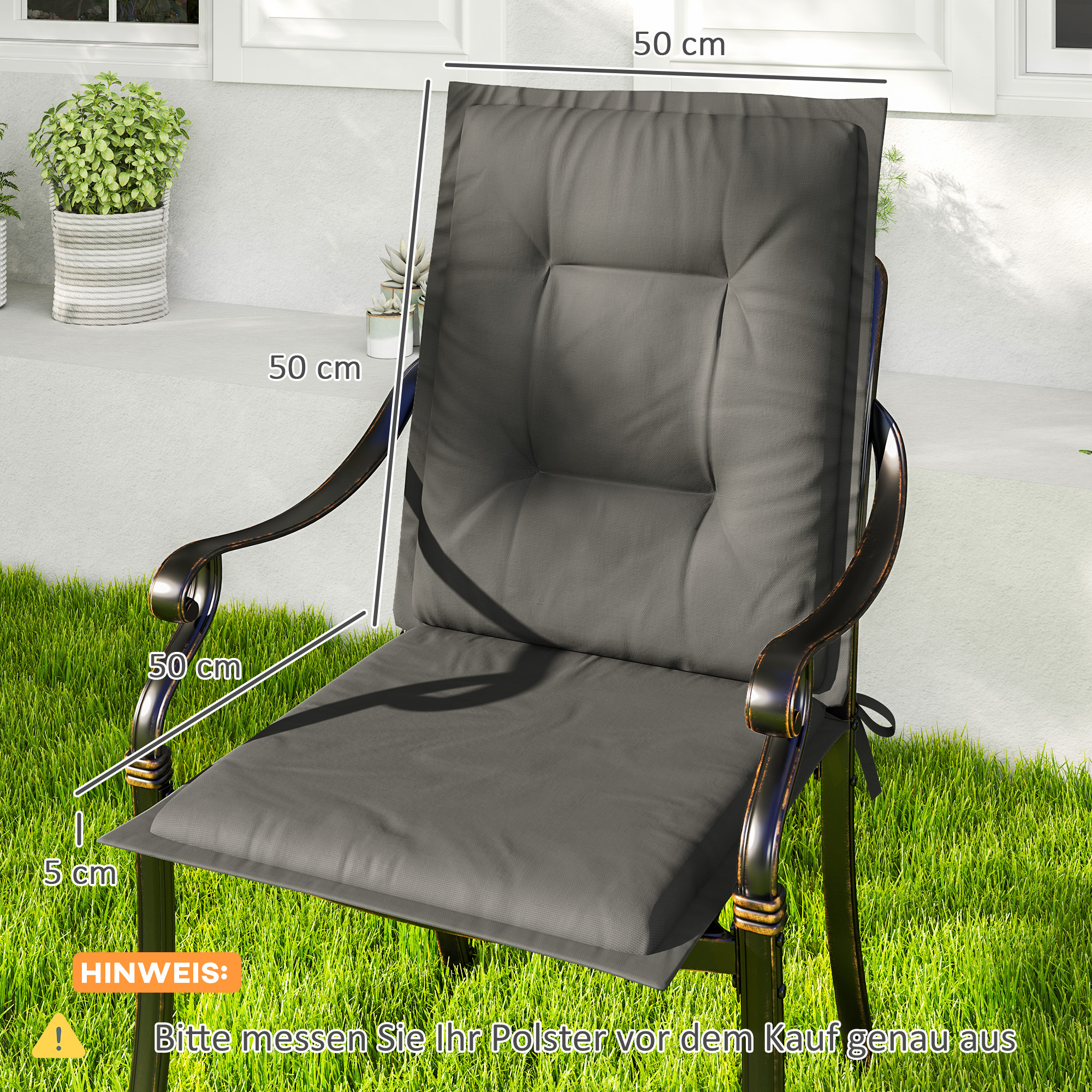 4er Set Sitzkissen 108 x 50 x 5 cm Stuhlkissen mit Bändern, Outdoor Indoor Sitzauflage Hellgrau