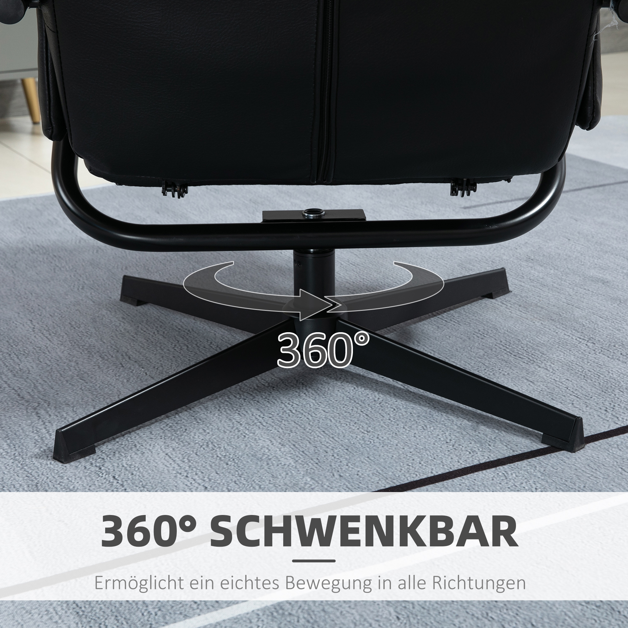 Relaxsessel mit Hocker, drehbar, neigbare Rückenlehne, Stahlrahmen, schwarz