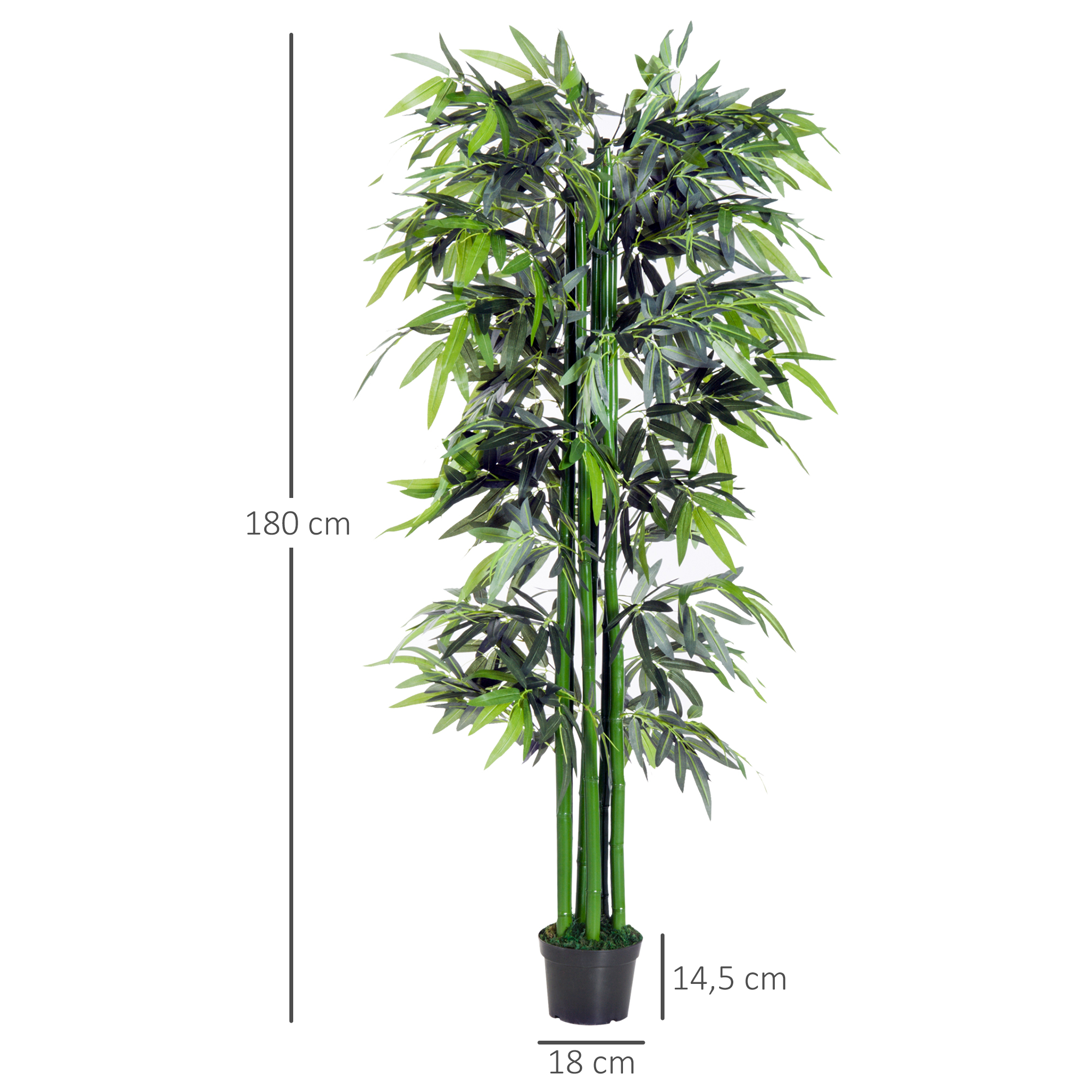 Kunstpflanze Künslicher Bambus künstliche Pflanze 20 cm x 20 cm x 180 cm, Grün + Schwarz