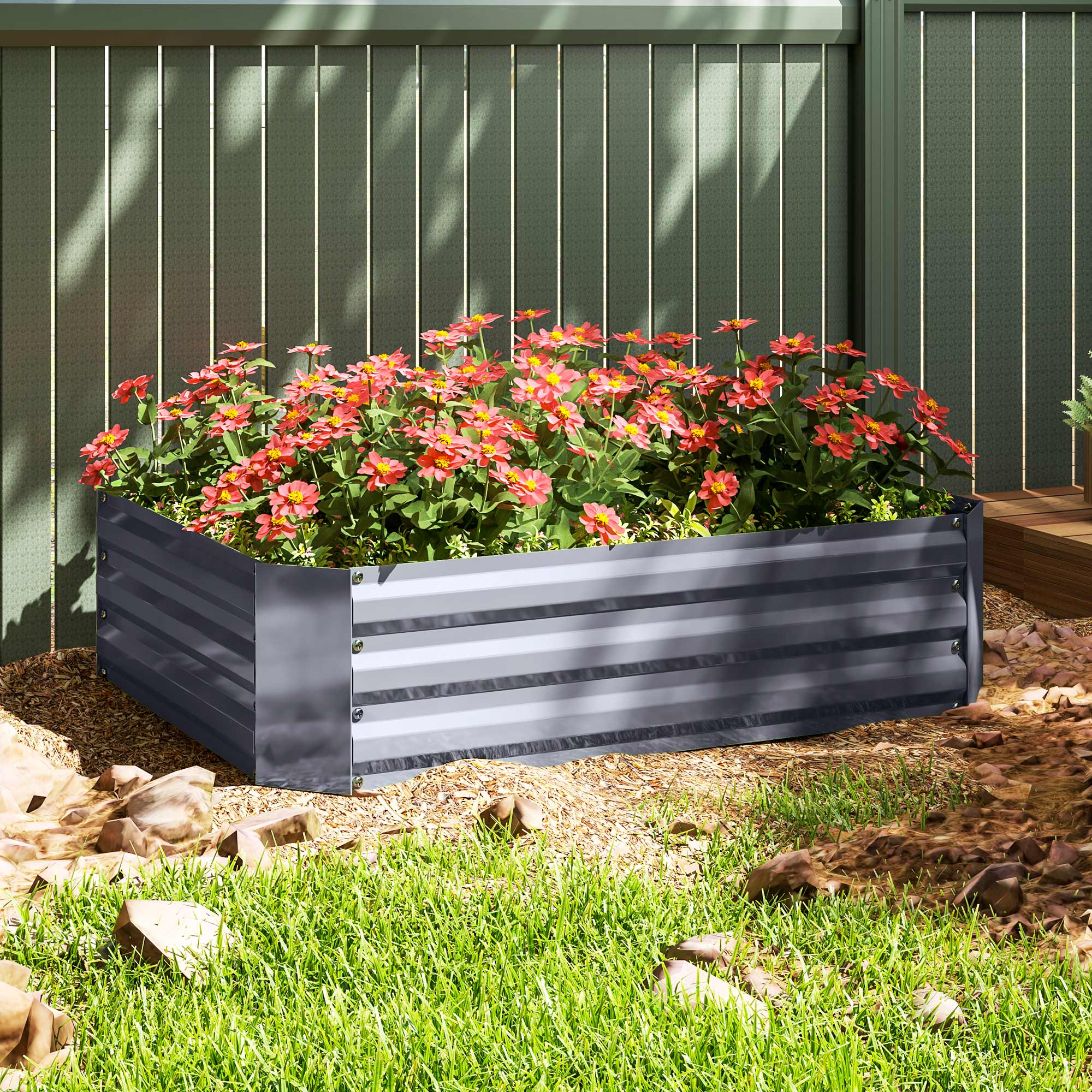 Hochbeet aus verzinktem Stahl, Gartenbeet, Pflanzkasten für Garten, Blumenkasten, 120 x 90 x 30 cm, Dunkelgrau