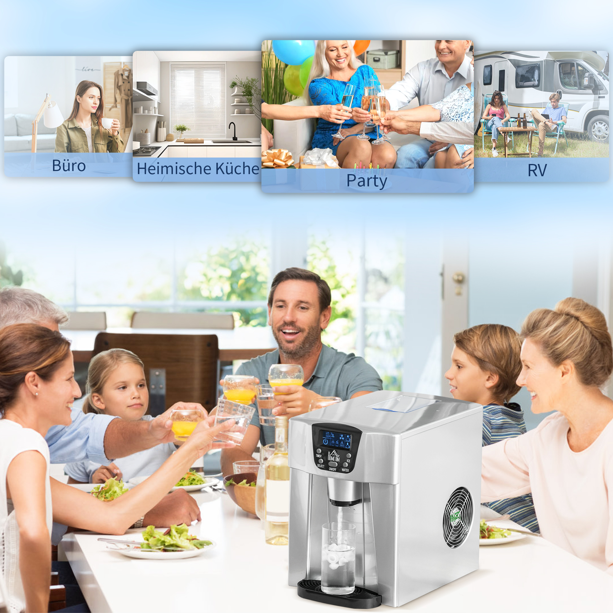 Eiswürfelmaschine Eiswürfelbereiter Ice-Maker, Timer-Funktion, 1,2 L Wassertank,  Silber