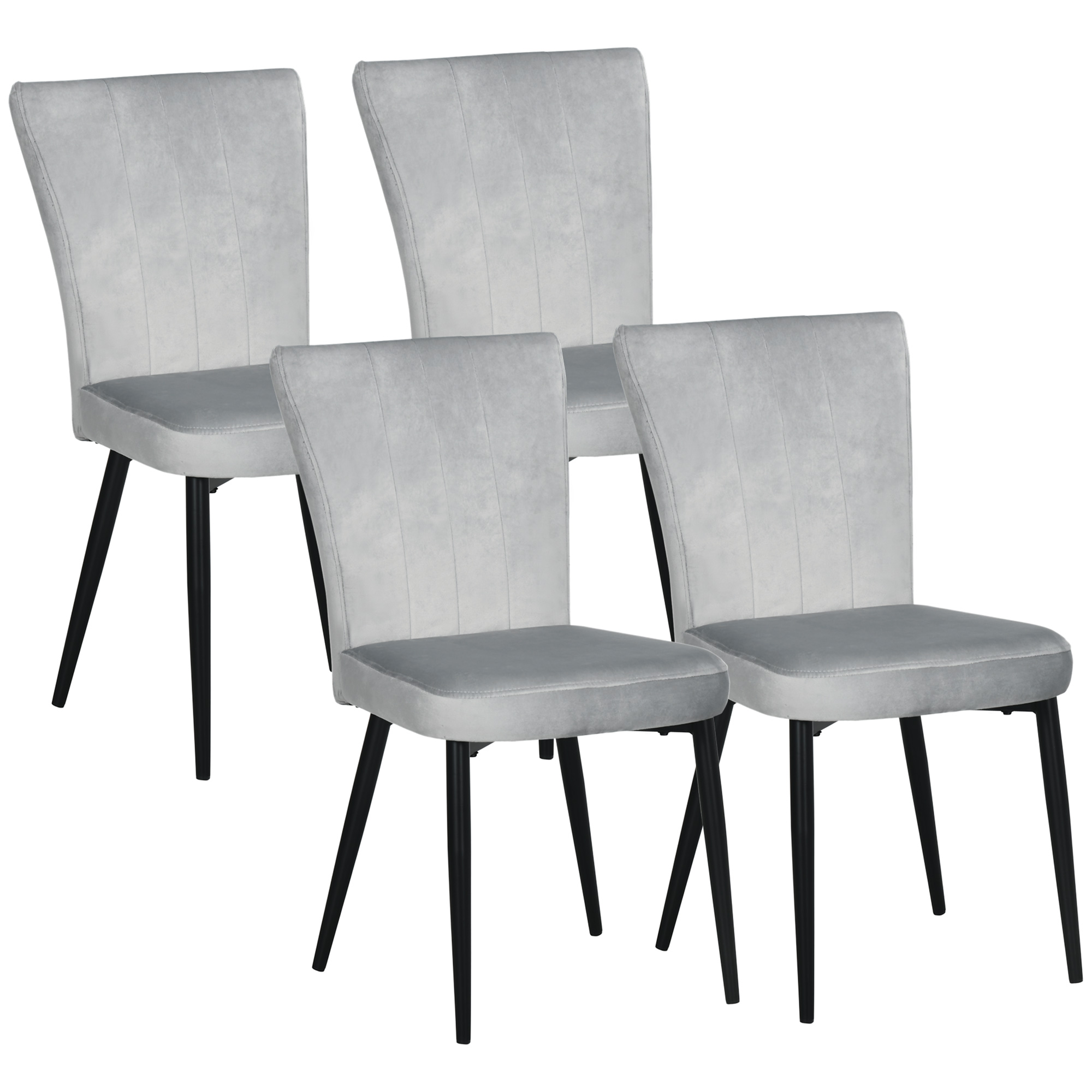 4er-Set Esszimmerstühle, Akzentstühle für Küchen und Esszimmer, Stuhlset, Velours-Optik, Hellgrau+ Schwarz
