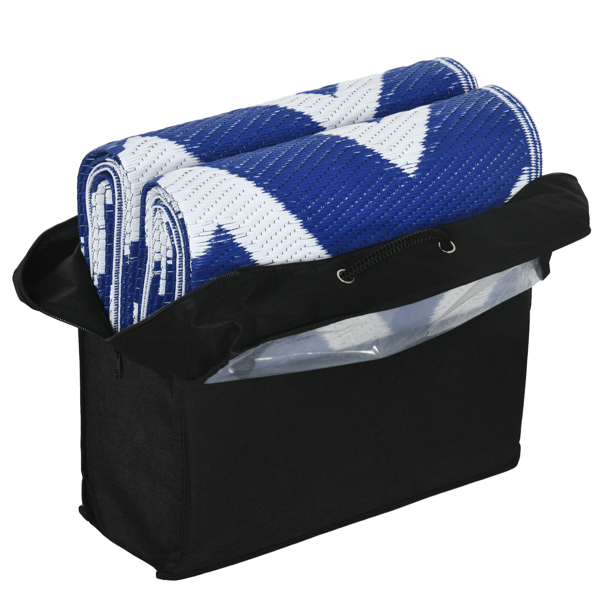 Outdoorteppich Terrassenteppich, wetterbeständig, modernes Design, 182 cm x 274 cm x 0,3 cm, Blau + Weiß