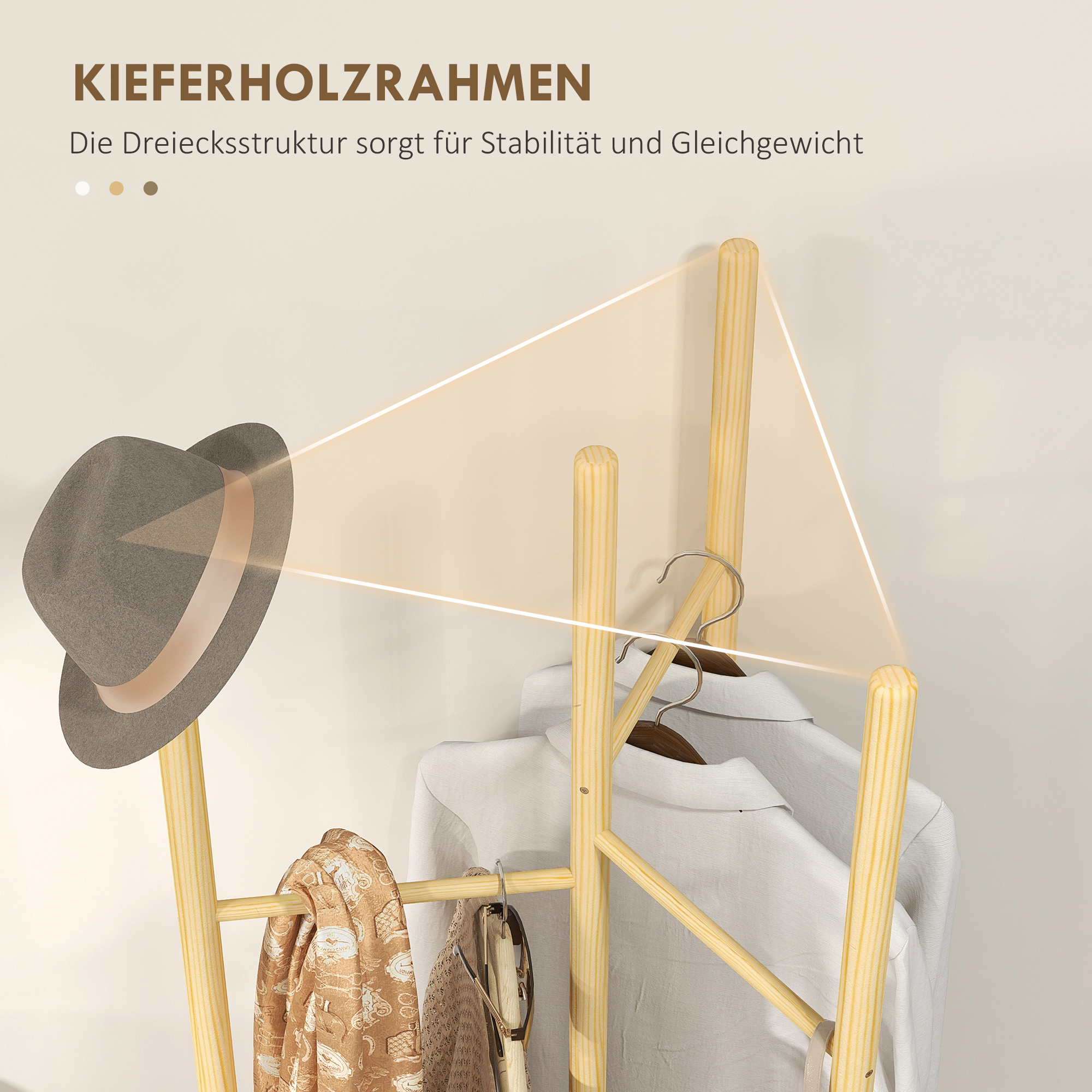 Kleiderständer, platzsparend, 5 kg Belastung, 62x52,5x160cm, Natur