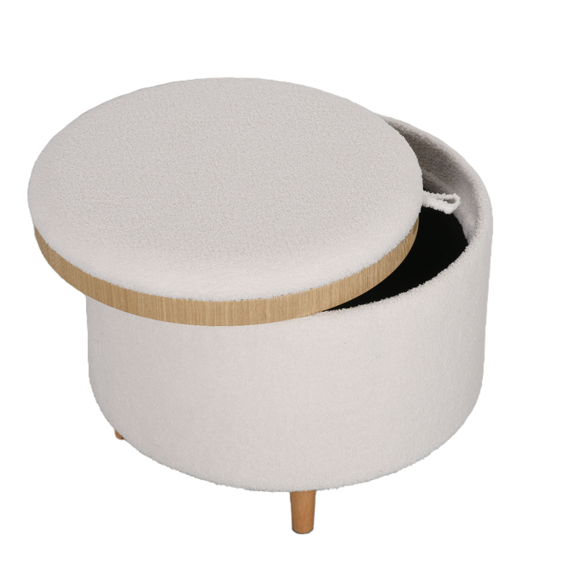 Hocker Polsterhocker, Teddyfleece, versteckter Stauraum, umkehrbarer Deckel, 56 cm x 56 cm x 42 cm, Weiß