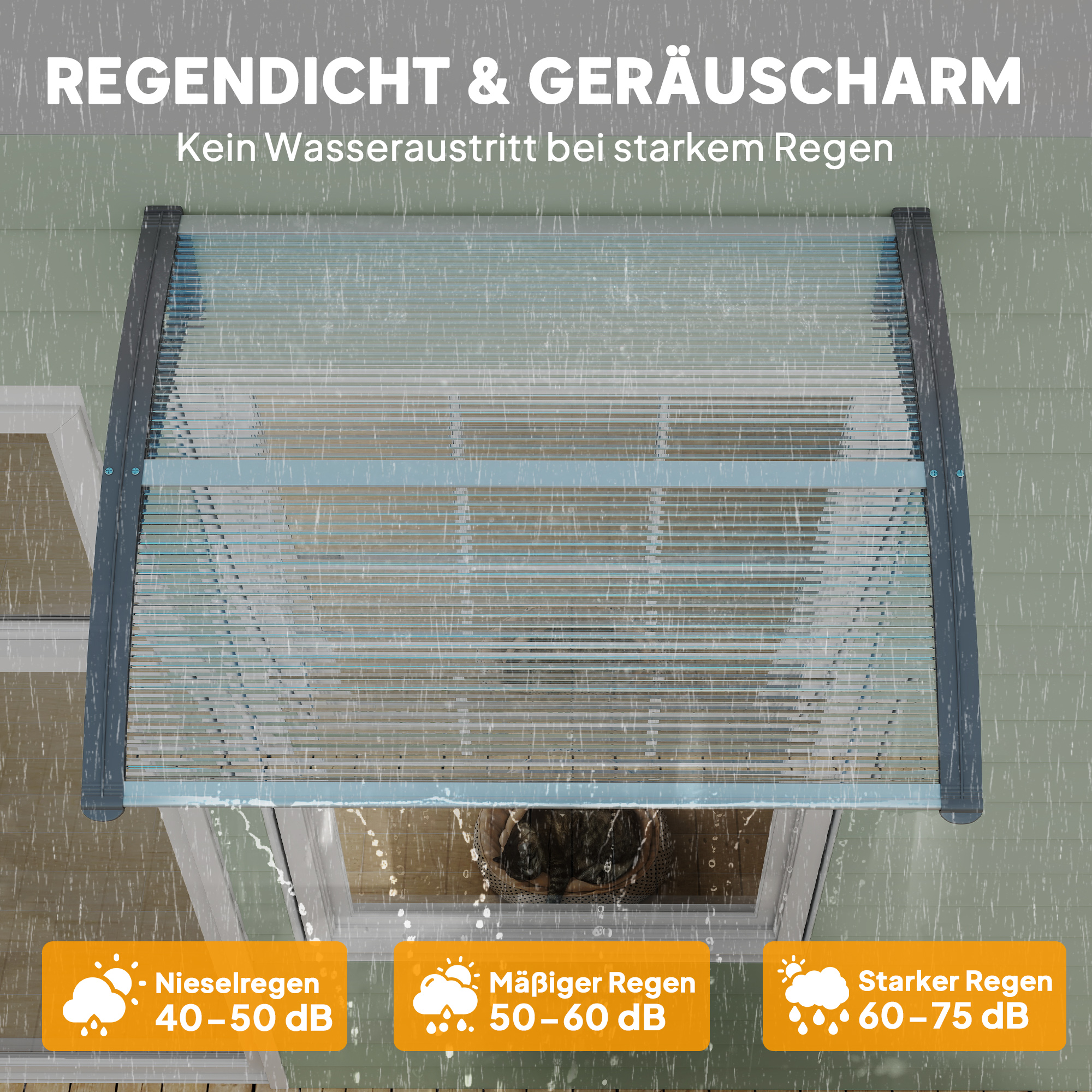 Vordach, Haustürvordach, Überdachung für Eingänge und Fenster, 100L x 75B x 23H cm, Silber