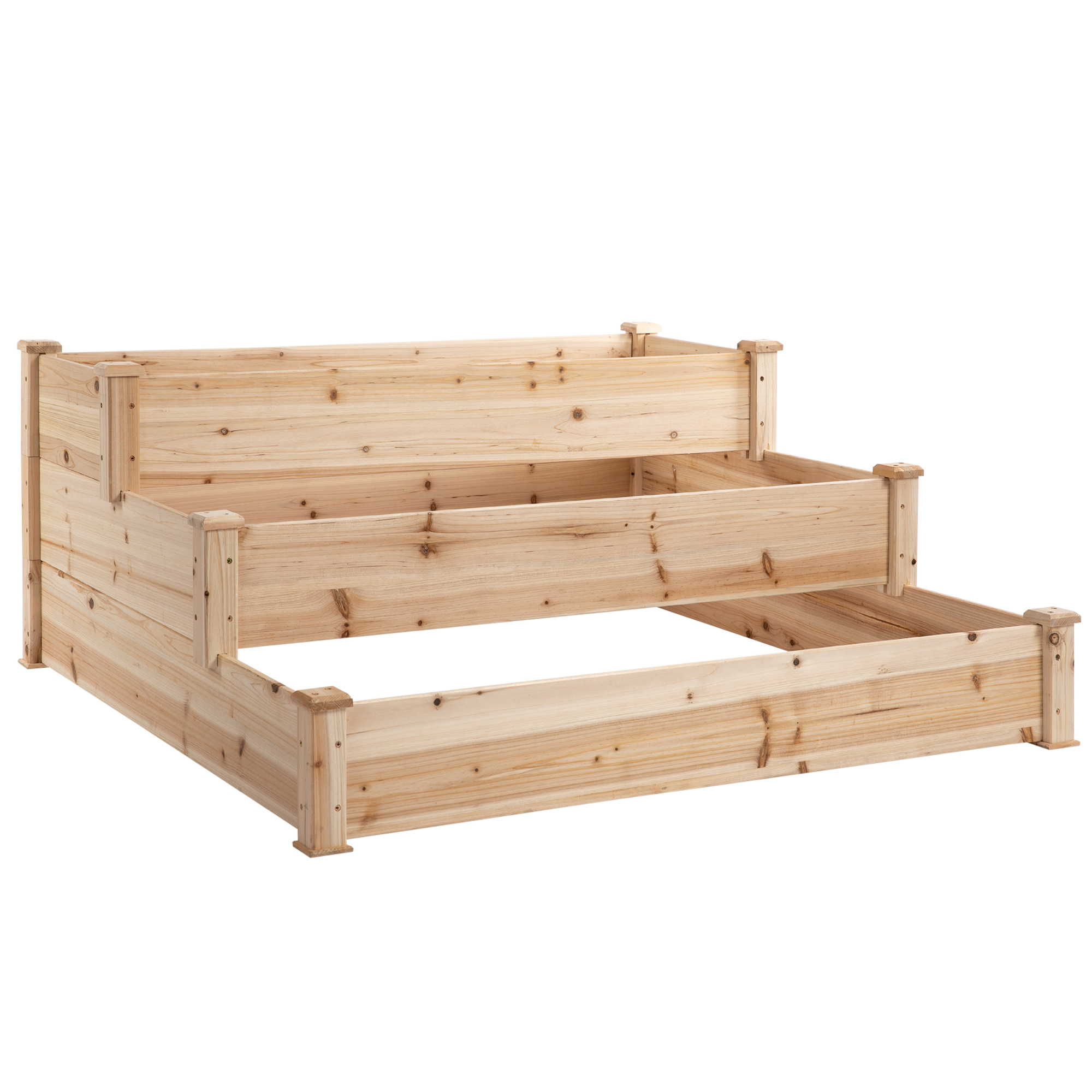 Hochbeet 3-stufige Gartenbeet Pflanzenbeet  Kräuterbeet Blumentreppe für Balkon Garten Natur Tannenholz 120 x 120 x 56 cm