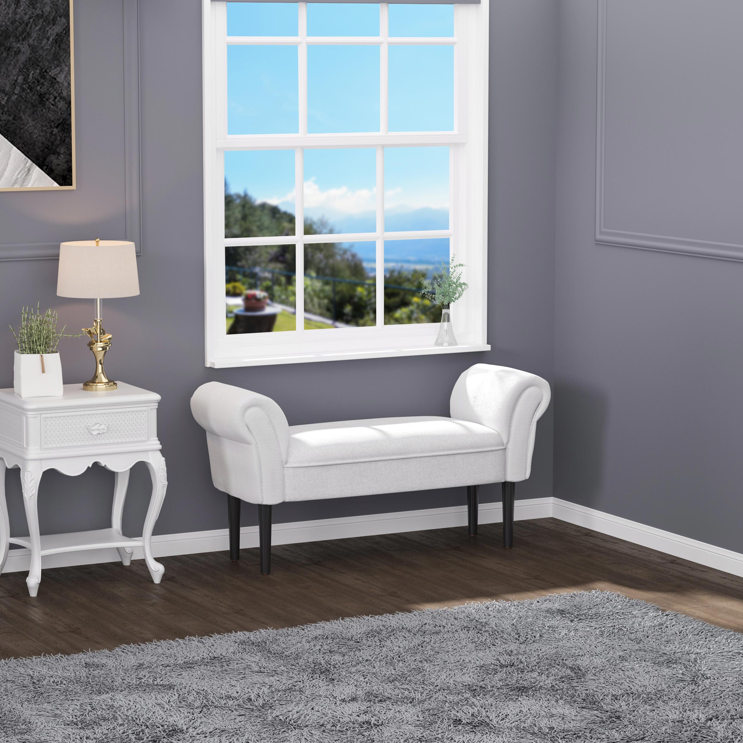 Bettbank, Polsterbank, Sitzbank, Flurbank für Schlafzimmer, bis 130 kg Belastbar, Segelstoff, Grau, 102 x 36 x 51 cm