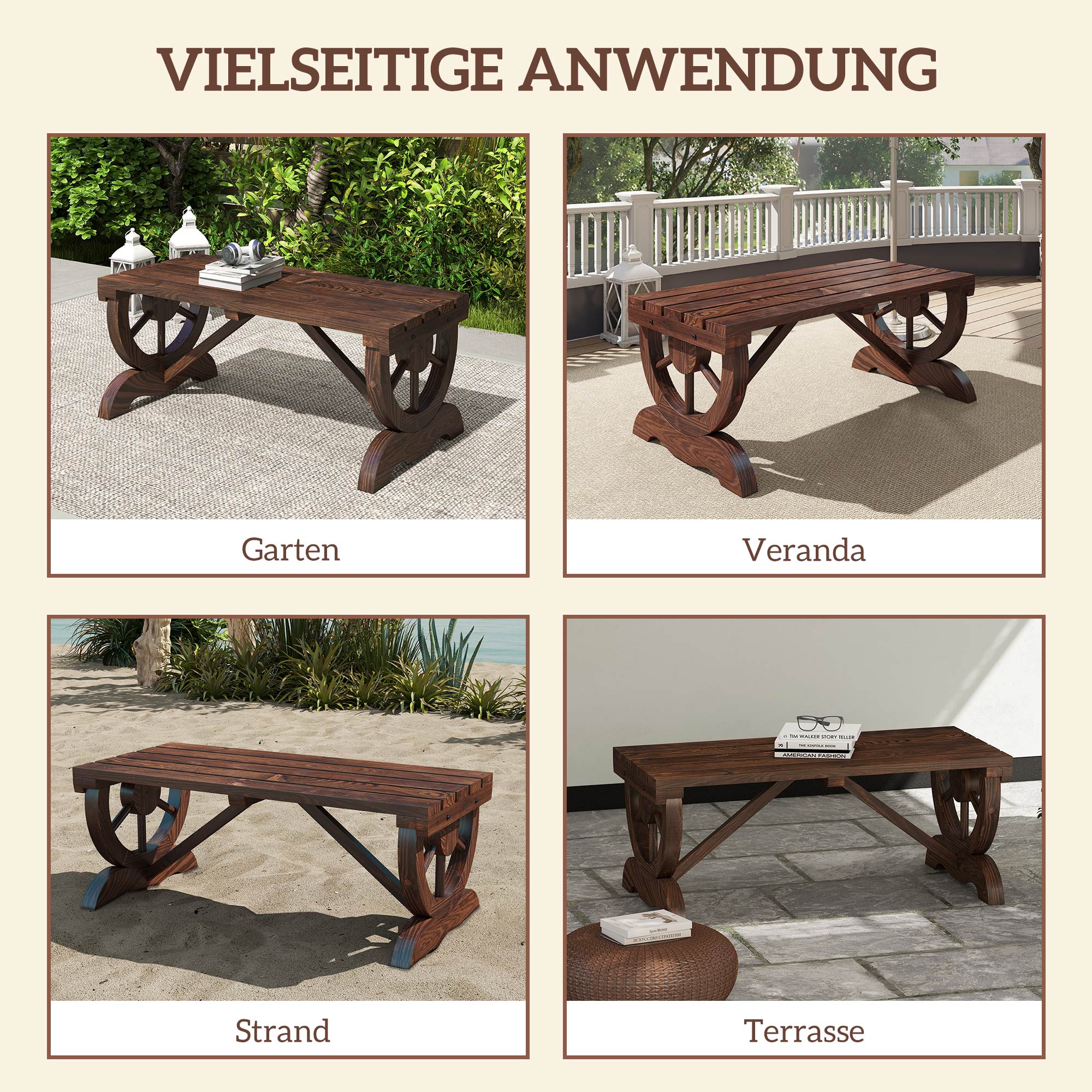 Gartenbank Holz Wetterfest Sitzbank Gartenmöbel Rustikale Bank Natur 98 x 50 x 39,5 cm