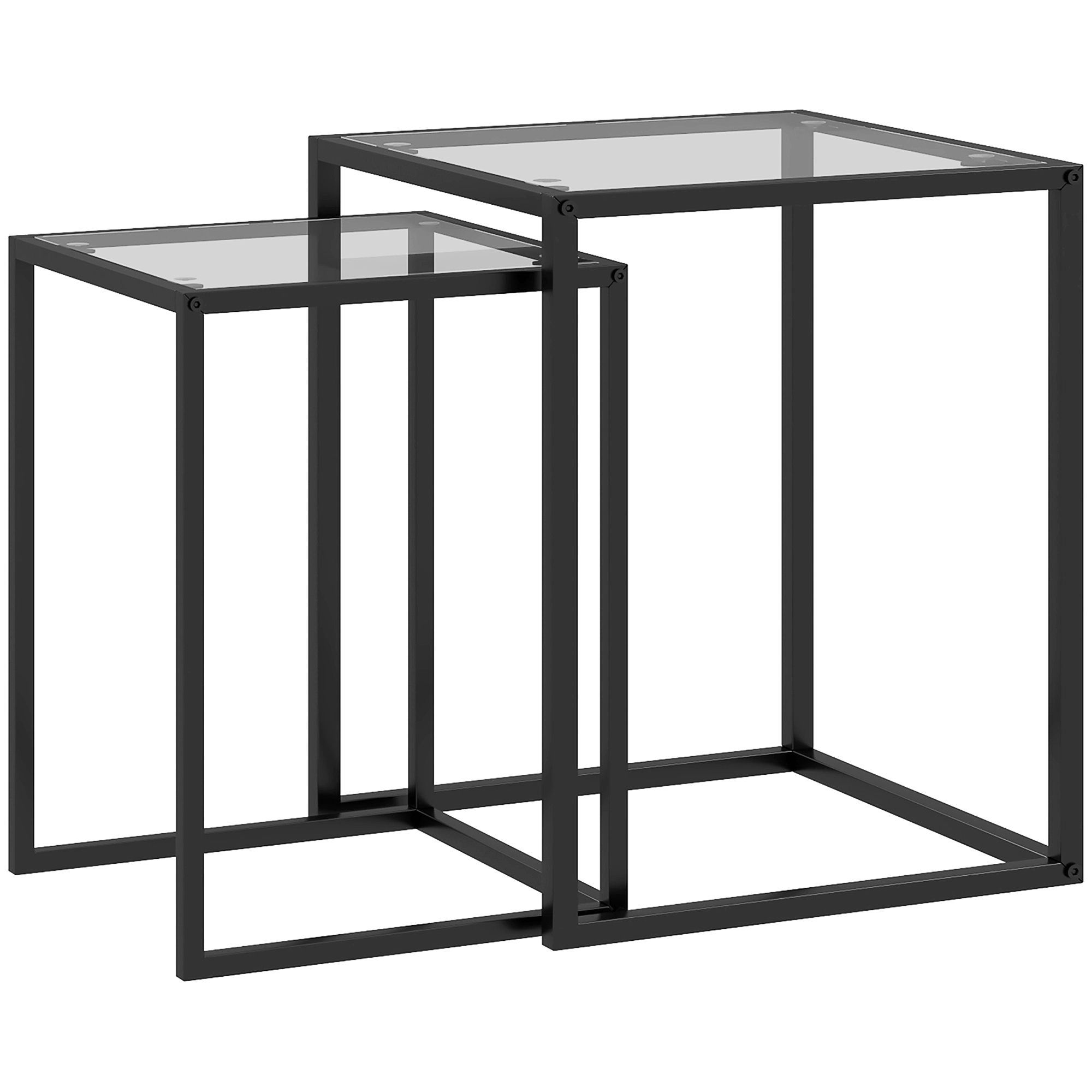 2er Set Beistelltisch stapelbarer Nachttisch Couchtisch mit Beinen aus Stahl, modern für Wohnzimmer Schwarz
