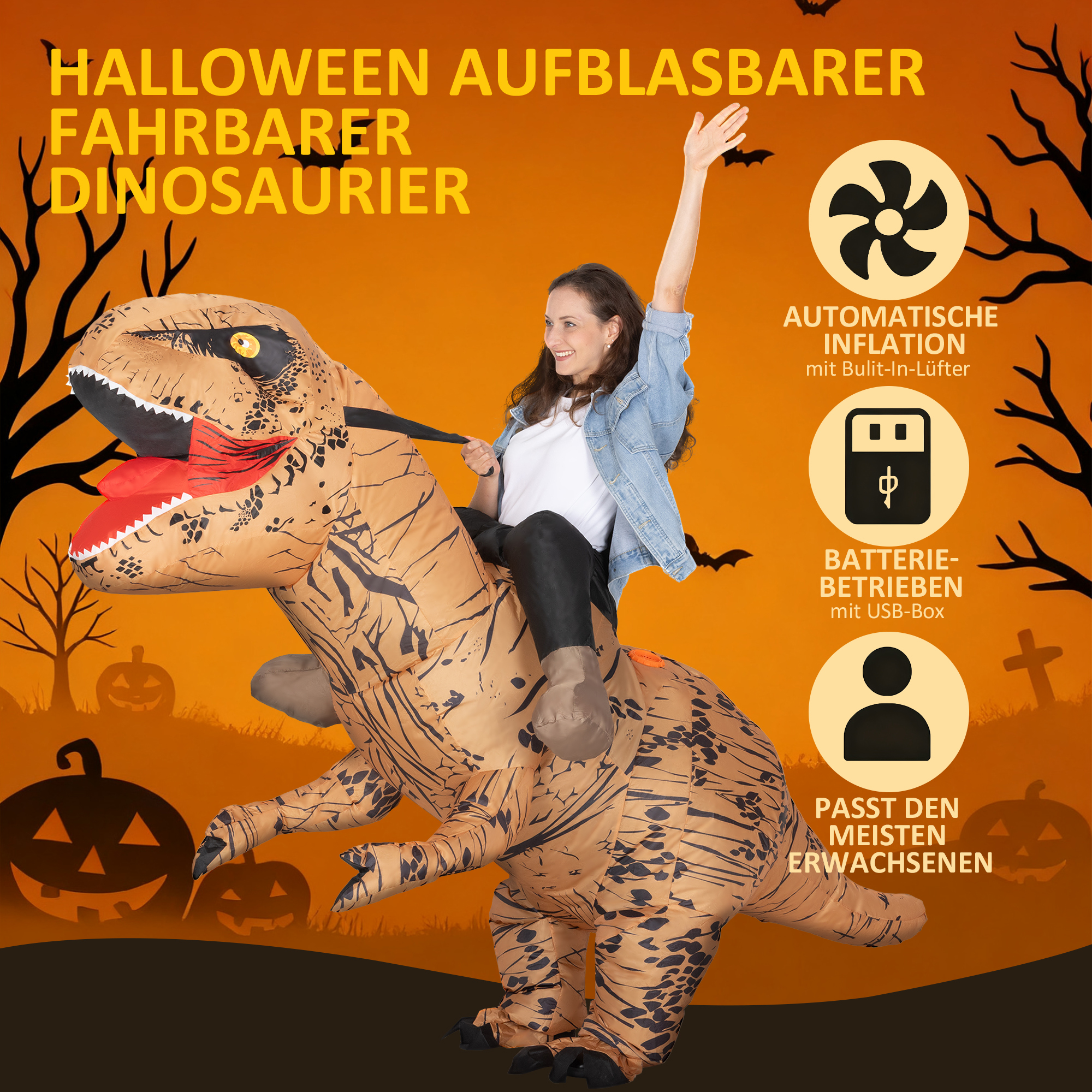 Aufblasbares Dinosaurier Kostüm für Erwachsene Dino T-Rex Kostüme lustig Halloween Karneval Party