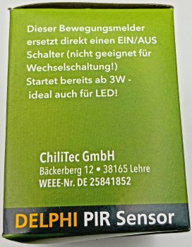 DELPHI Bewegungsmelder 160°, weiß / LED geeignet,  250V~, Unterputz, 2-Draht