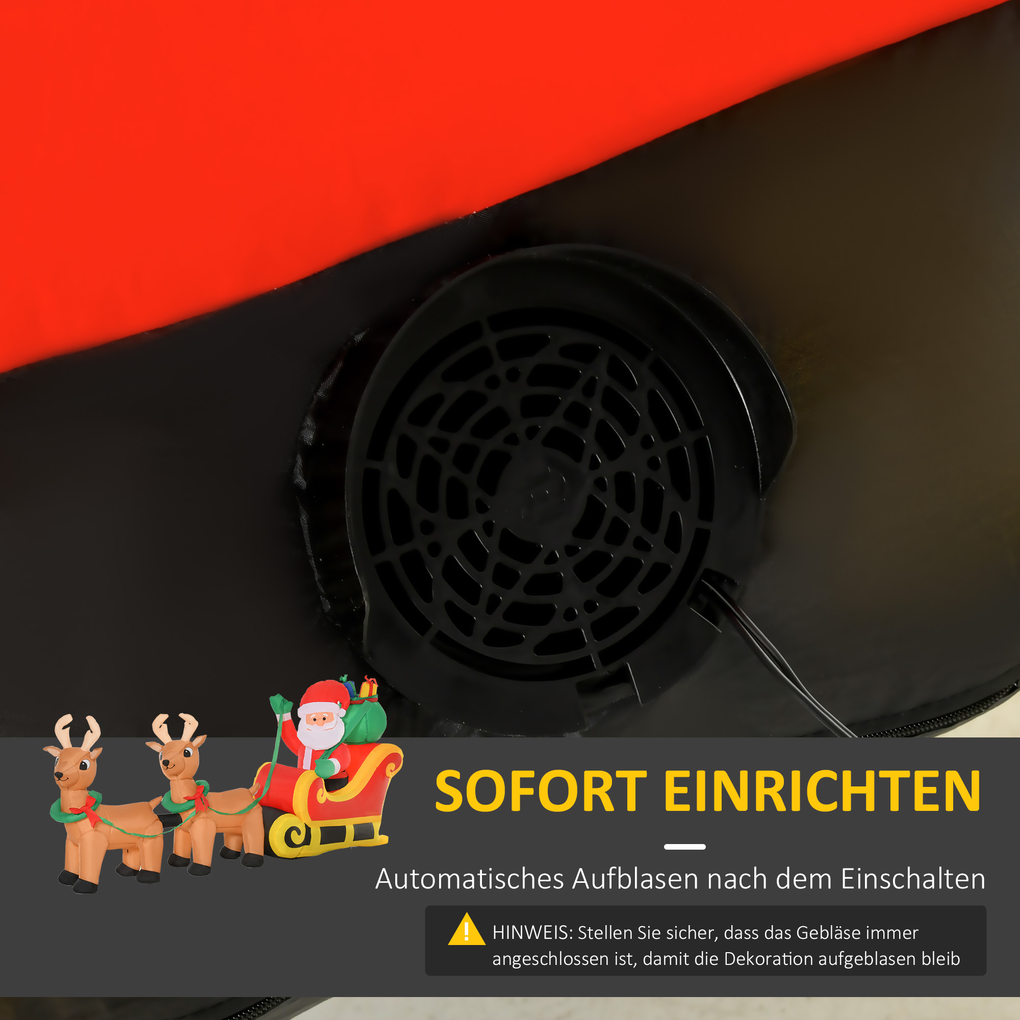 Aufblasbarer Weihnachtsmann mit Schlitten, 6 LED-Lichter, wasserdicht, 240 x 57 x 112 cm