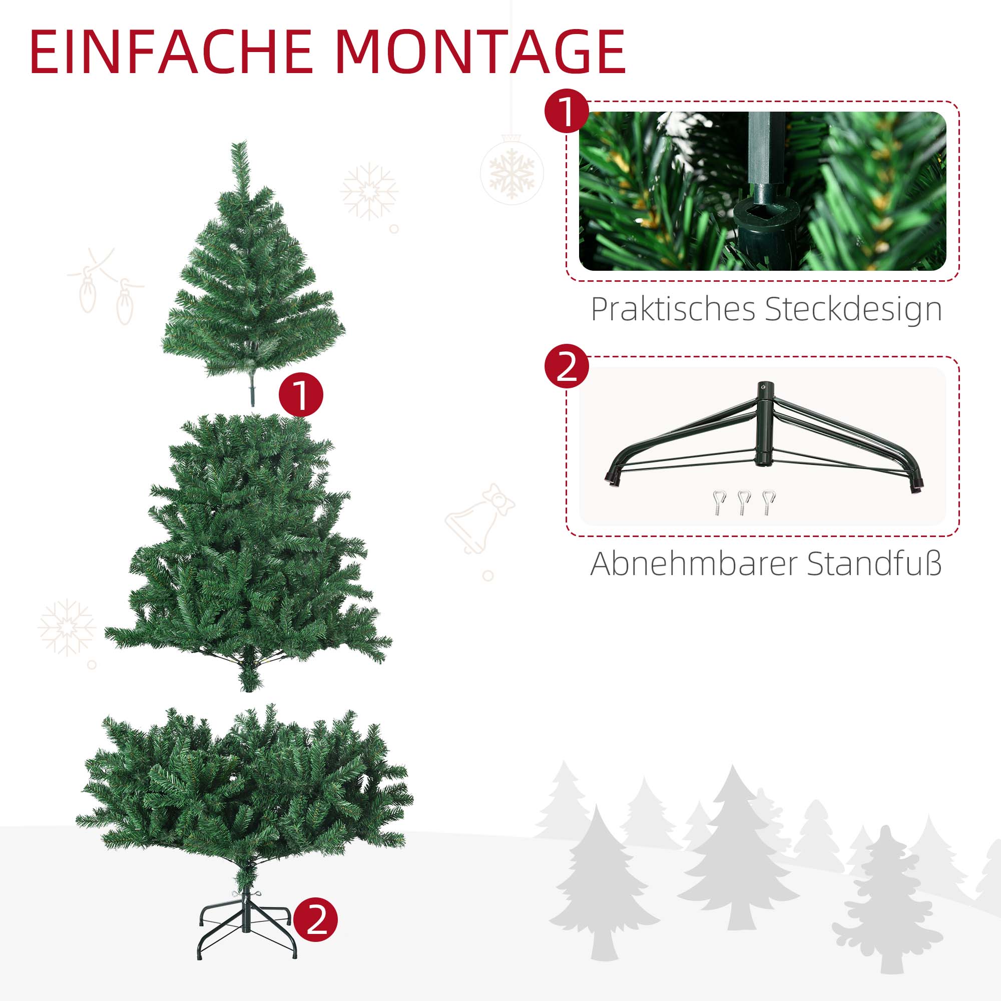 Künstlicher Weihnachtsbaum 180 cm künstlich Tannenbaum mit 1000 Spitzen Christbaum Weihnachtsdeko inkl. Metallständer für drinnen