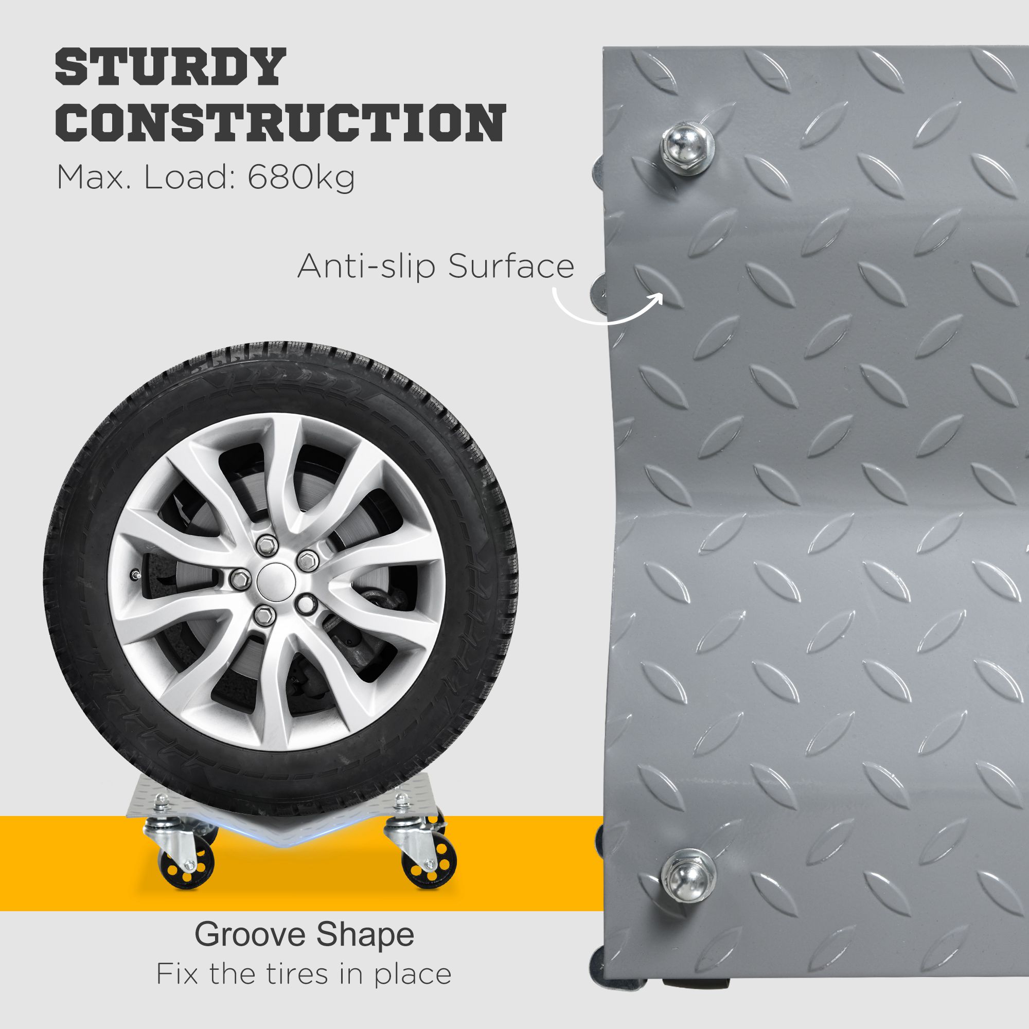 Rangierheber 2 Stücke Rangierhilfe Reifenwechsel Wagenheber mit 4 Rollen für Auto PKW Grau 40,5L x 30B x 13,5H cm