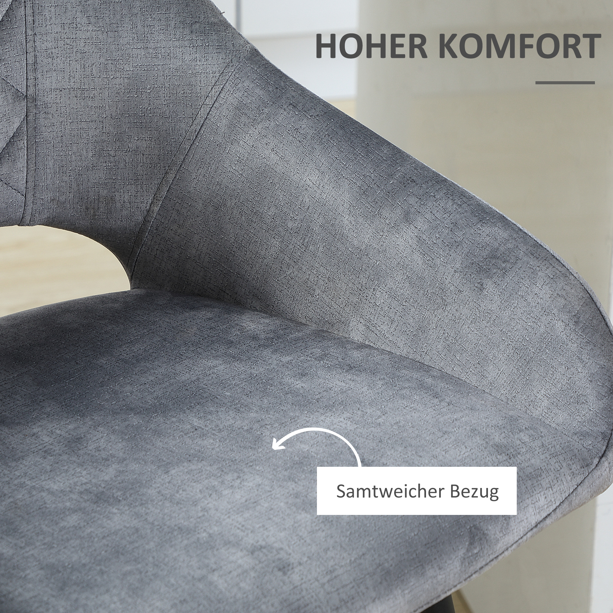 2er-Set Barhocker im Retrodesign, Samtoptik, inkl. Fußstütze 50 cm x 56 cm x 98 cm Grau