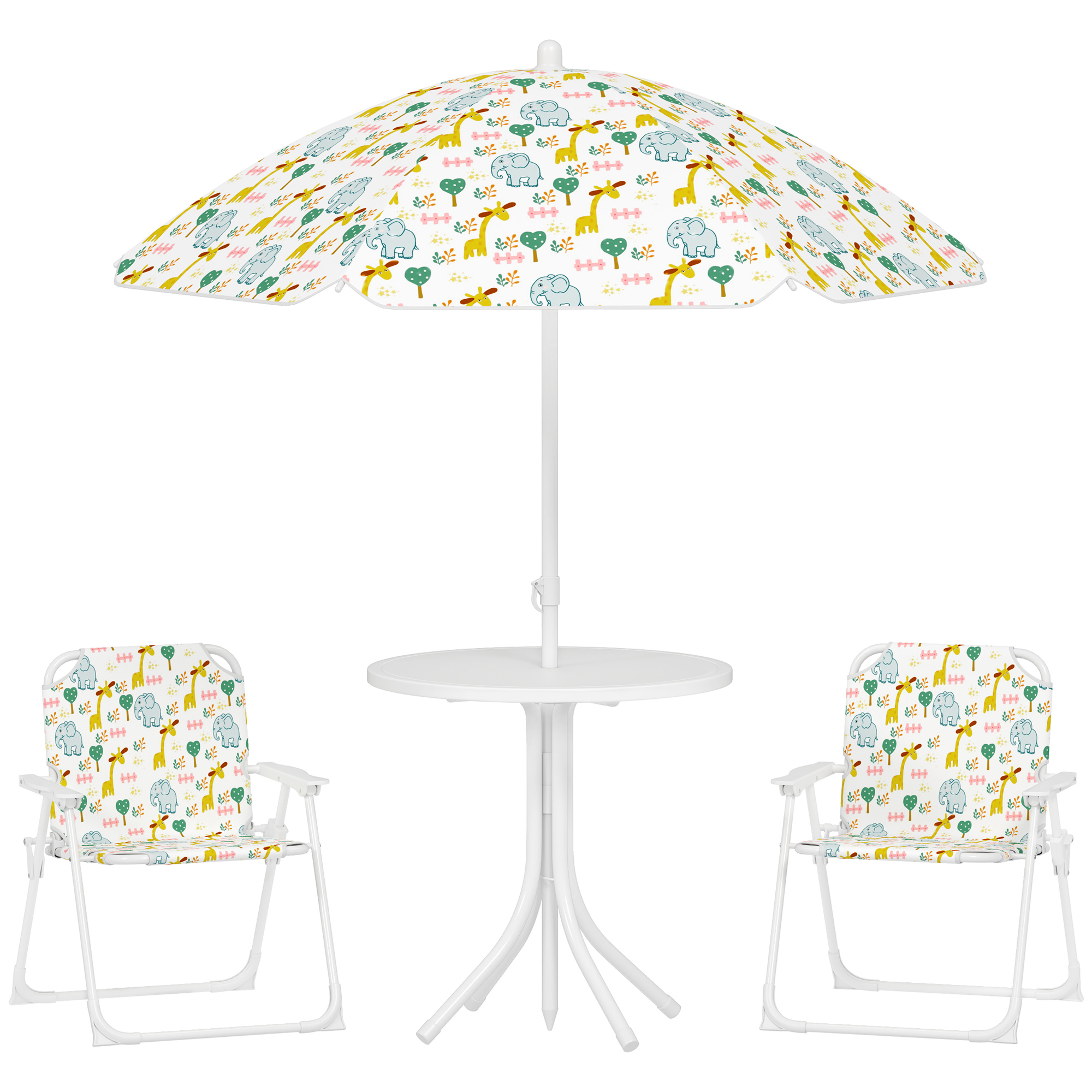 Kinder-Sitzecke, Klappstuhl-Sitz-Set mit Sonnenschirm, Buntes Muster, Weiß