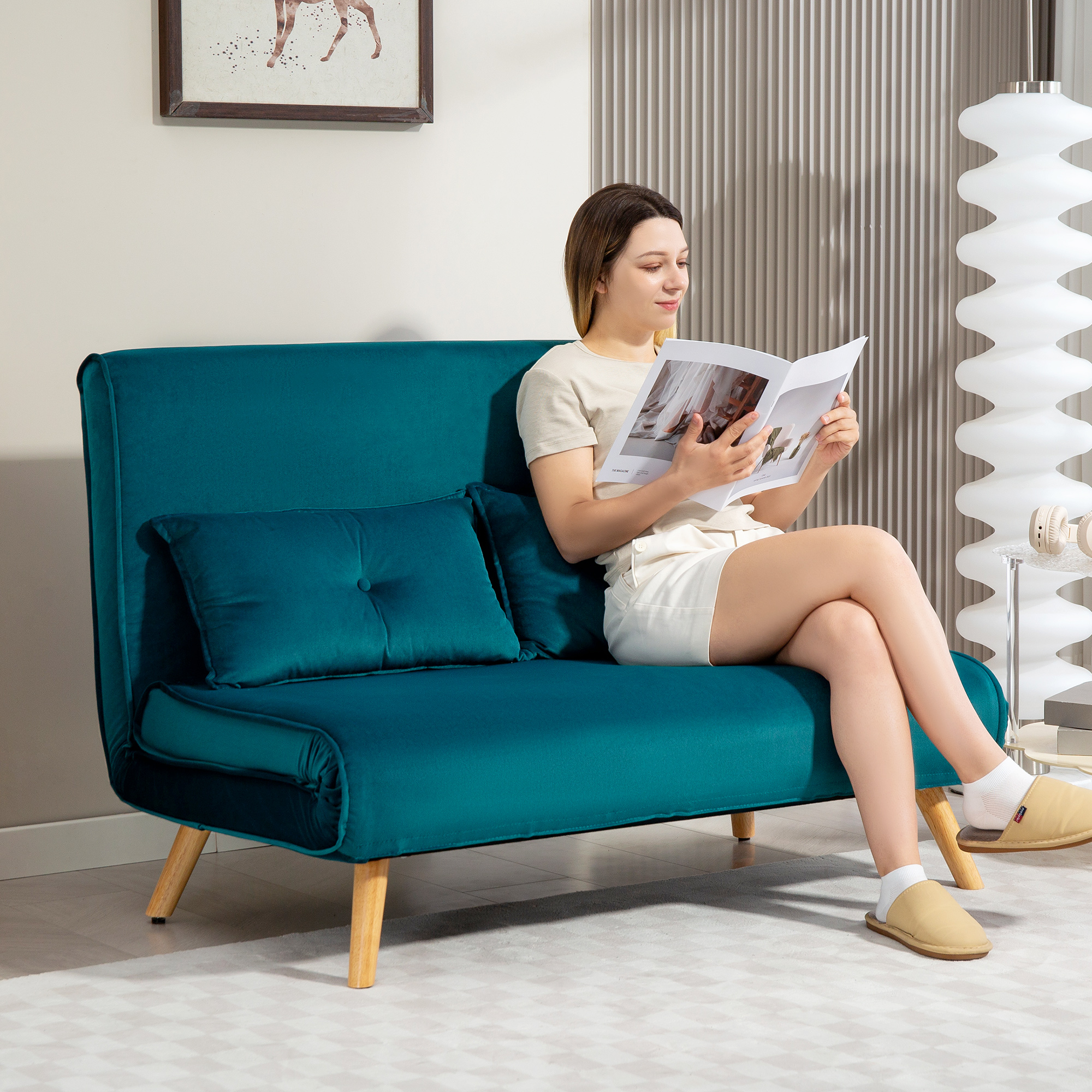 2-Sitzer-Schlafsofa, Bettsofa, in Bett umwandelbare Couch, verstellbare Rückenlehne, Stoffbezug, Metallrahmen, Grün