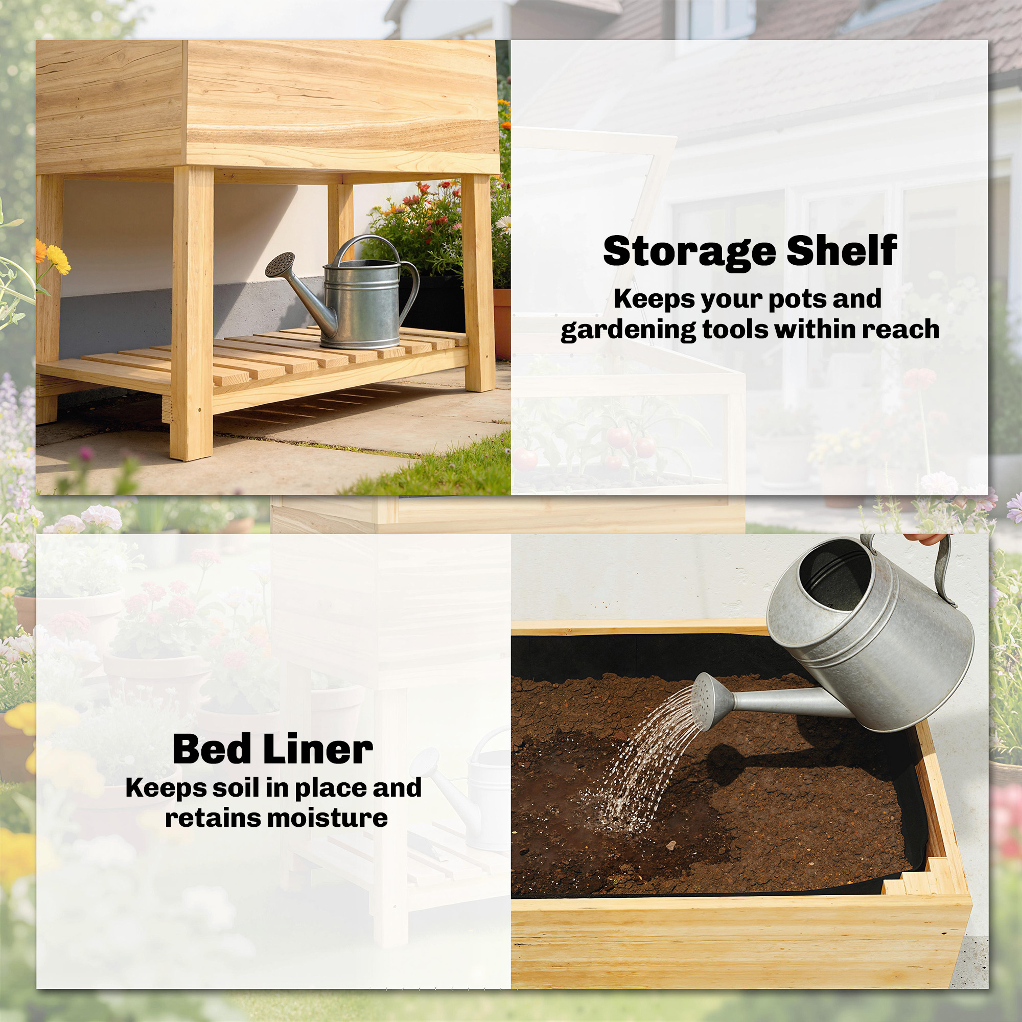 Hochbeet mit Frühbeetaufsatz aus Holz erhöhter Pflanzkasten mit aufklappbar Abdeckung Regal Vliesstoff Ergonomisch