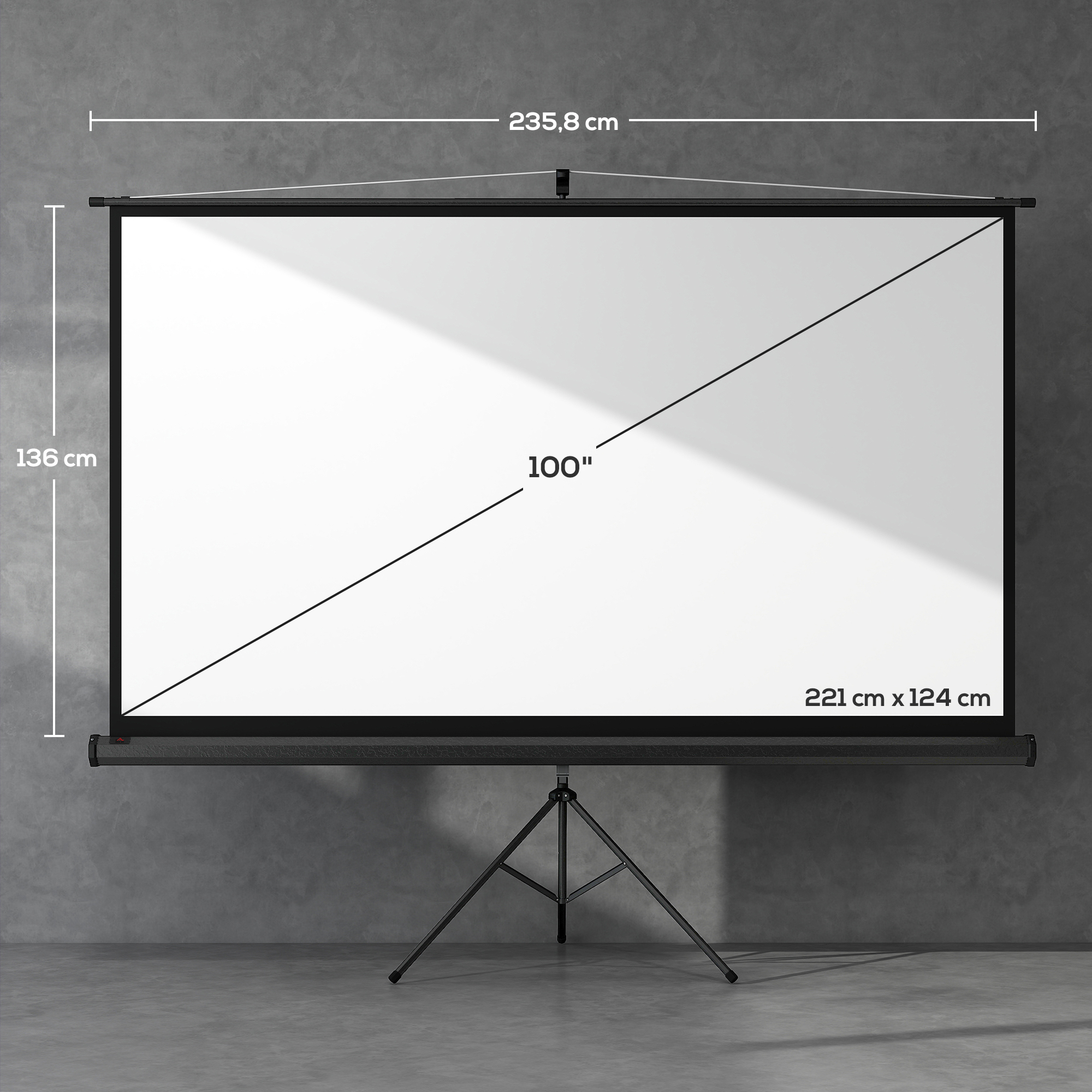 Beamer-Leinwand mit Stativ 221 x 124 cm 100 Zoll 16:9 HD 4K Rollo-Leinwand