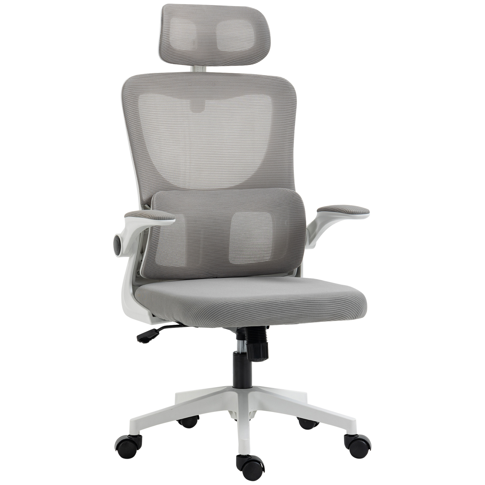 Bürostuhl, höhenverstellbar, verstellbare Kopfstütze, bis 120 kg, 60x59x114-122 cm, Grau