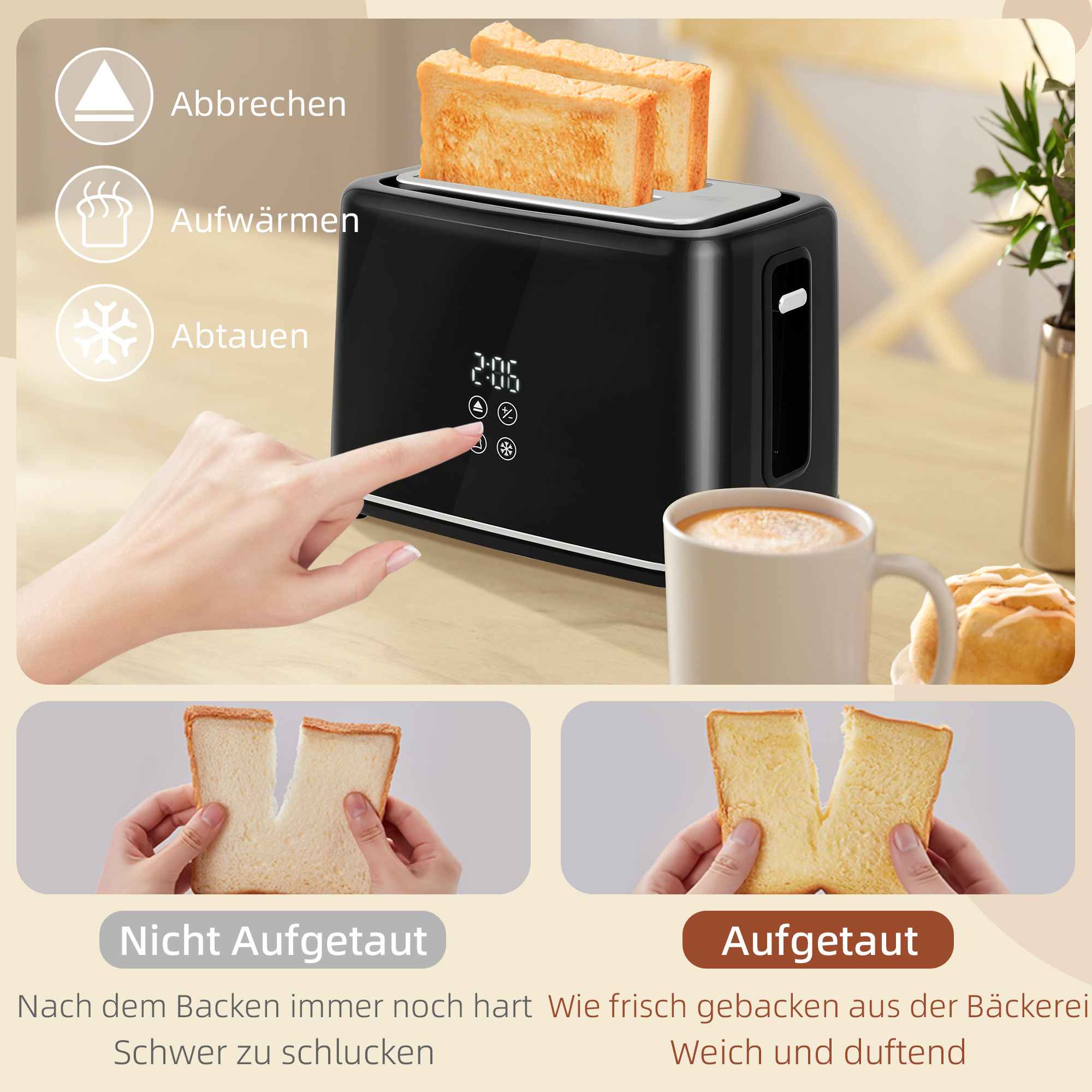 Küchenset mit Wasserkocher und Toaster, 7 Bräunungsstufen, schnelles Kochen, Edelstahl, Kunststoff, Schwarz