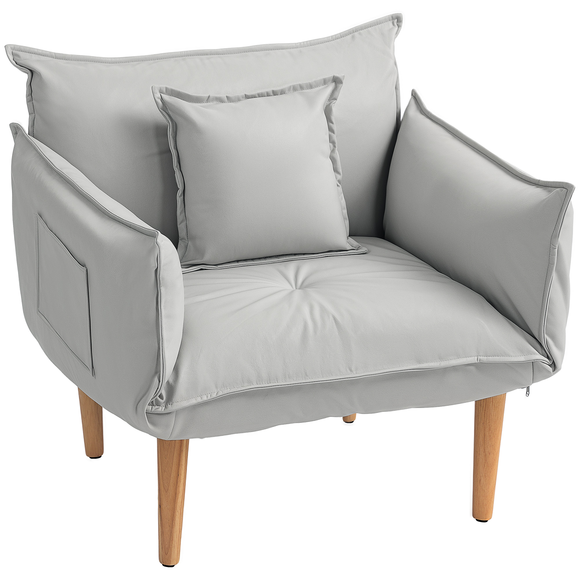 2-in-1 Verstellbarer Loungesessel, Bodensessel mit Kissen, Polstersessel, für Wohnzimmer, Schlafzimmer, Hellgrau