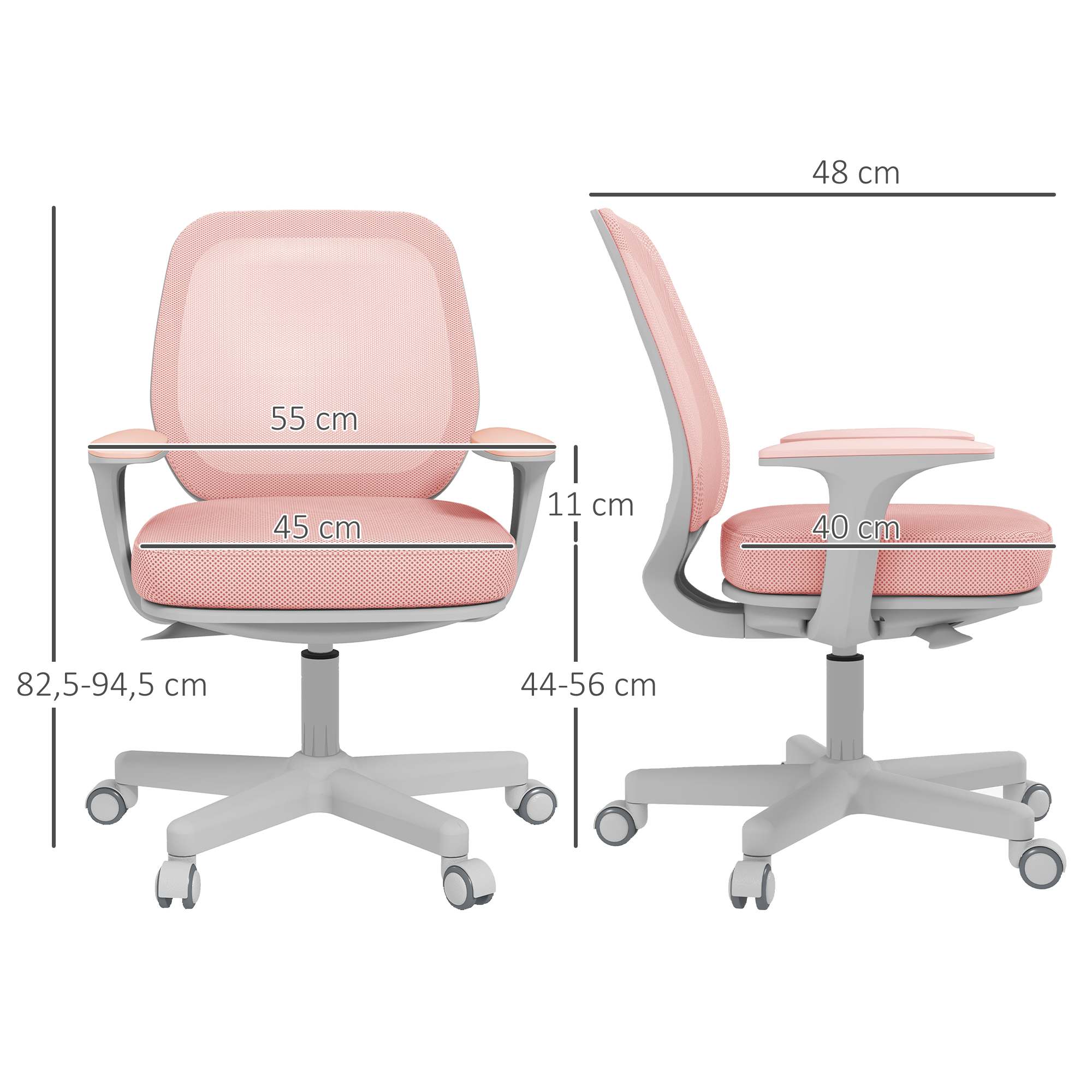 Bürostuhl, Ergonomisch Schreibtischstuhl mit Drehfunktion, Höhenverstellbar 55 x 48 x 82,5-94,5 cm Rosa