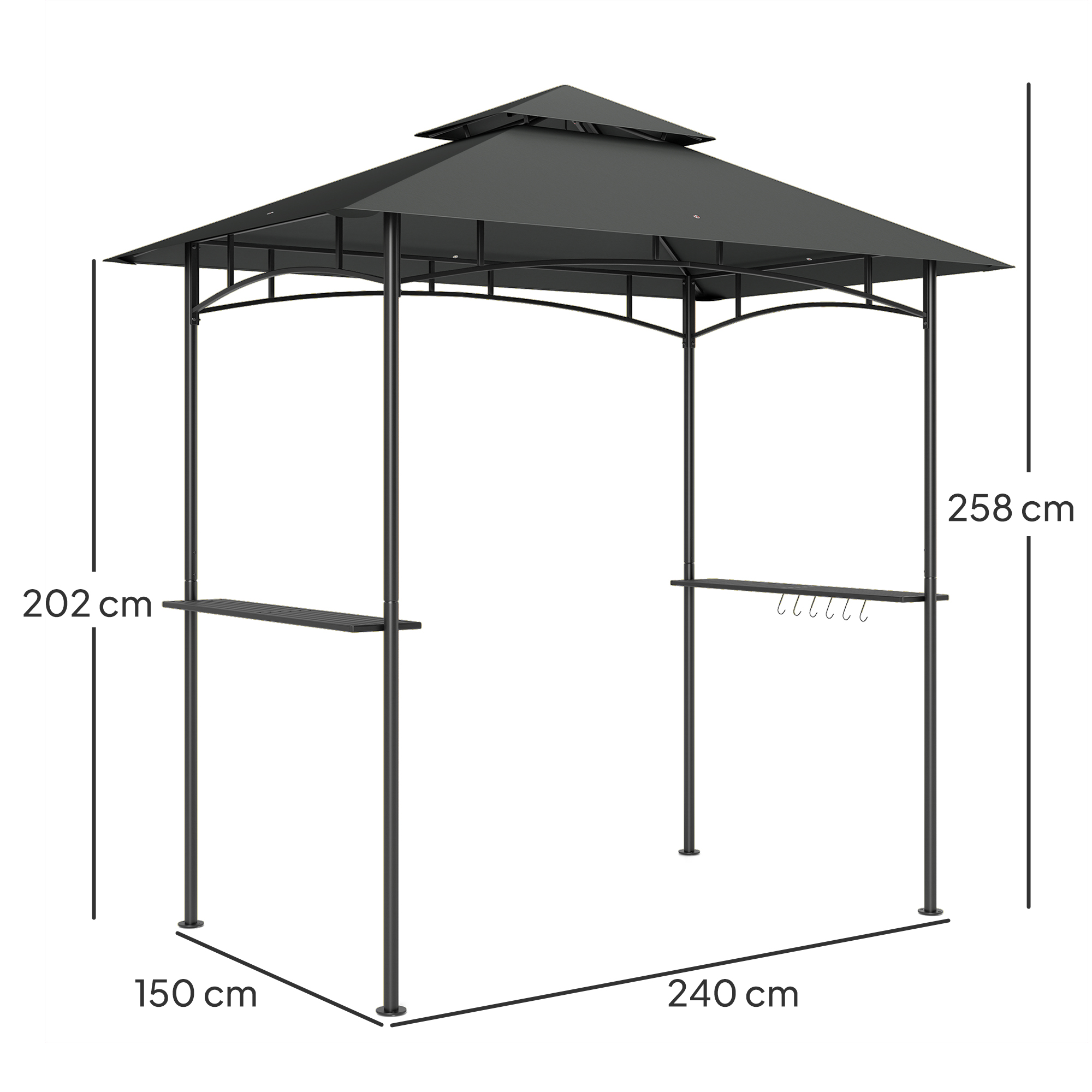 Grillpavillon mit LED 240 x 150 x 258 cm wasserabweisend flammhemmend Gartenpavillon mit Doppelschichtdach