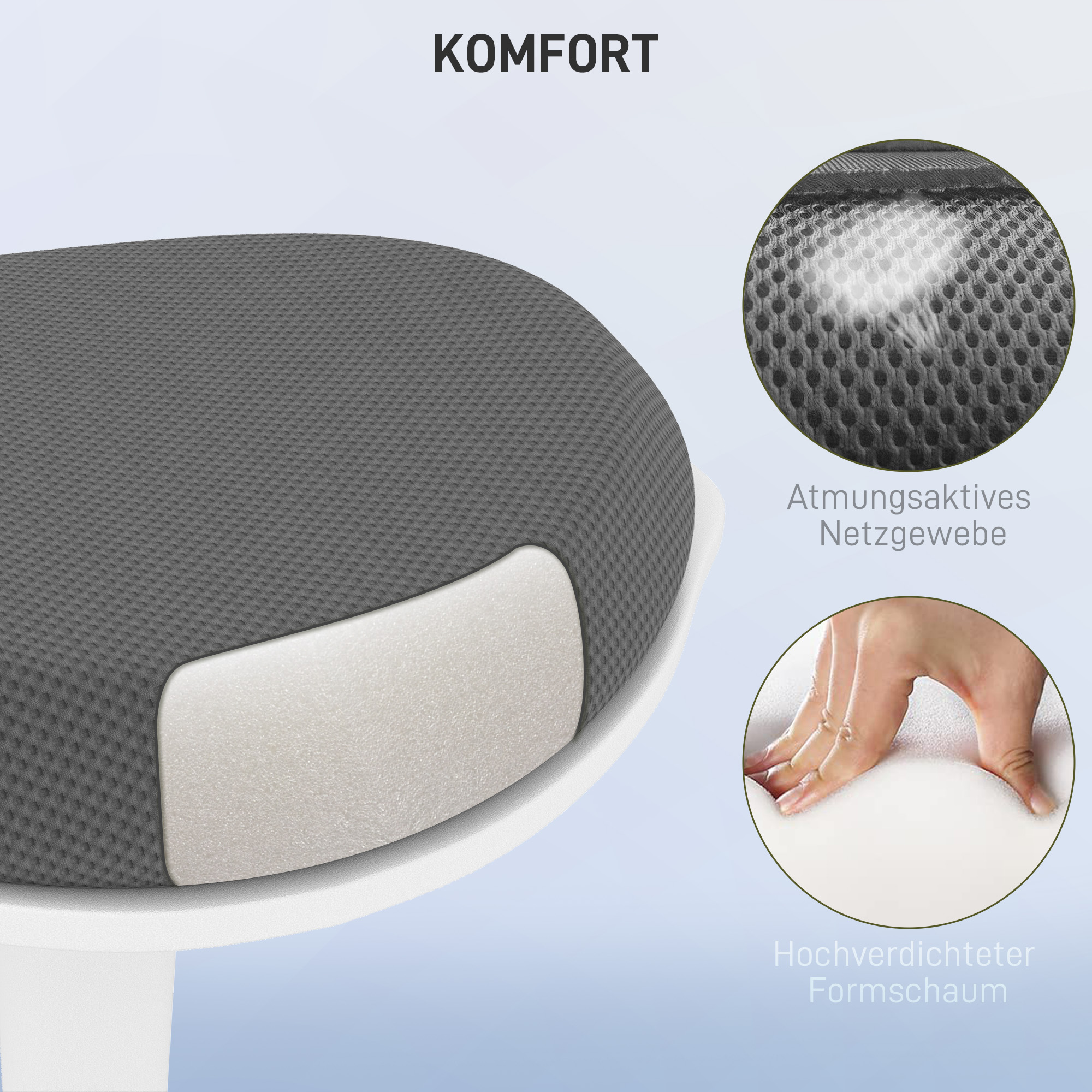 Bürohocker, ergonomischer Stehhocker, höhenverstellbar, bis 120 kg, 42,5 x 35,5 x 56,5-71,5 cm, Grau